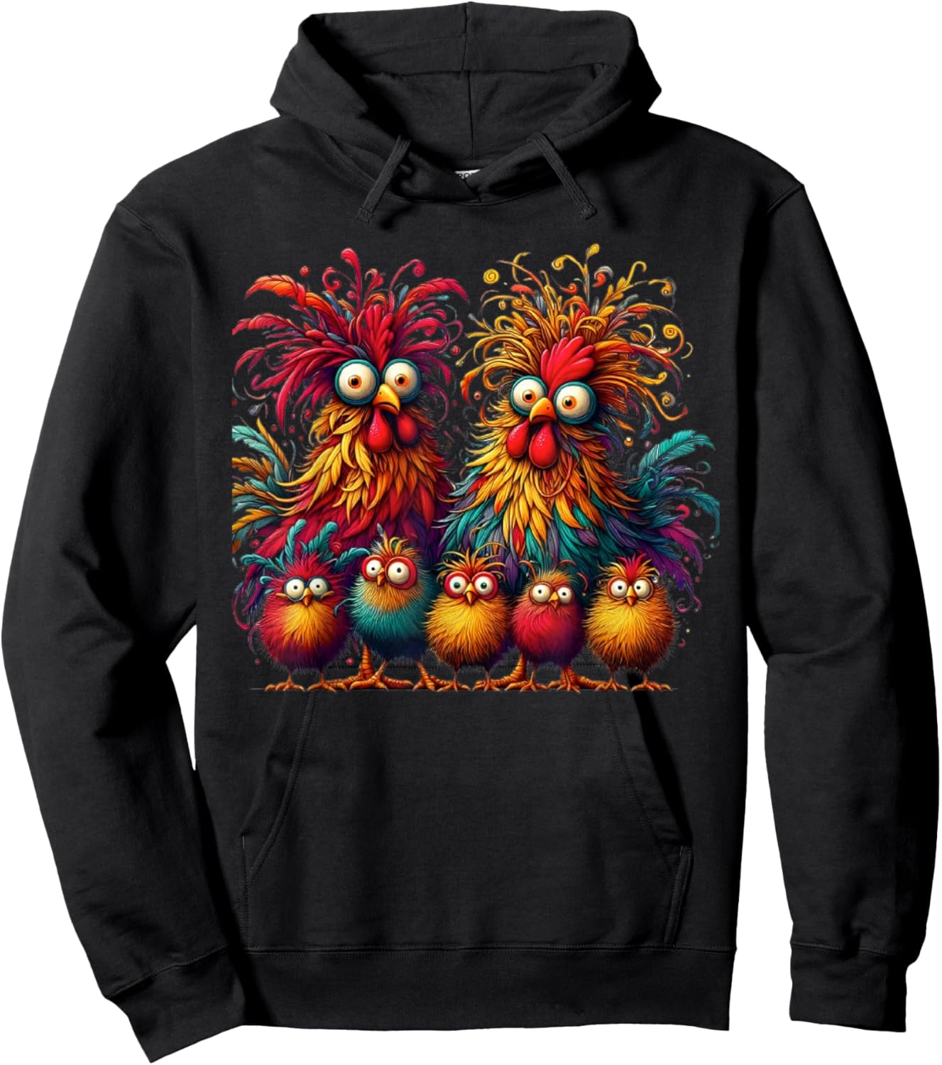 Eagerlys Colorful Funny Chicken Art Crazy Chicken Family Hoodie - Hoodie | Black