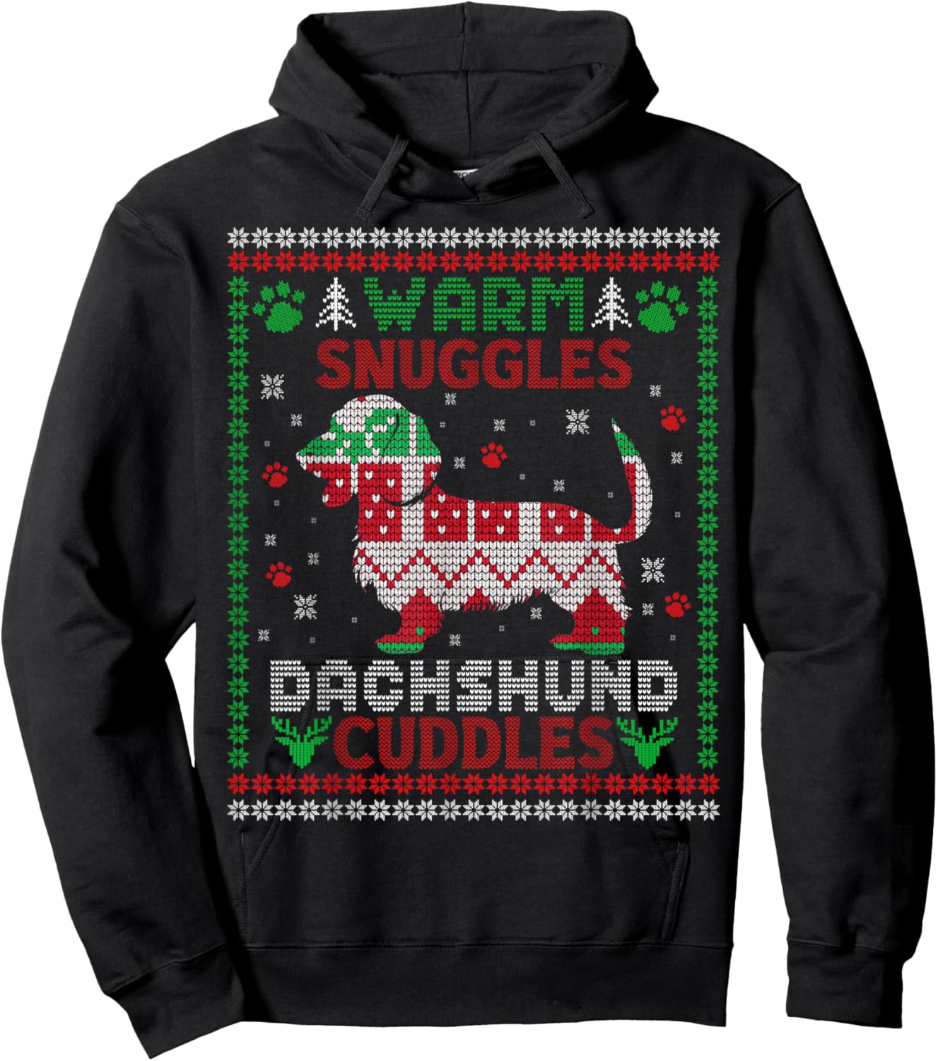 warm snuggles dachshund cuddles Christmas xmas weenie weiner Hoodie - Hoodie | Black