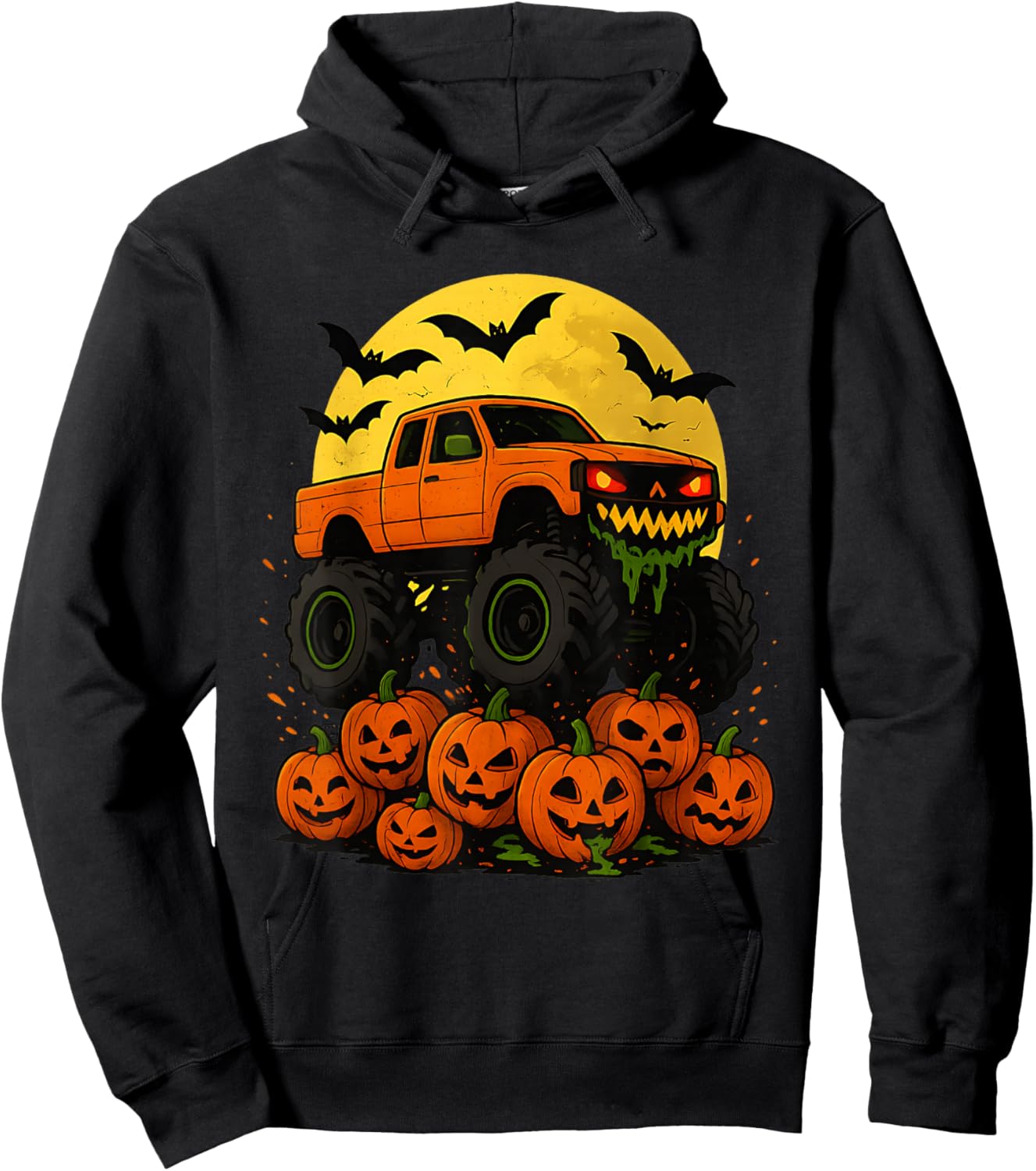 Halloween Monster Truck Crushing Pumpkins Hoodie - Hoodie | Black