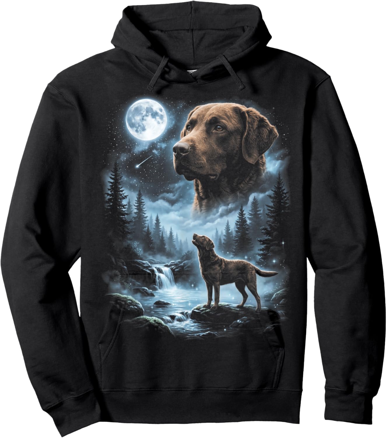 Chesapeake Bay Retriever Howling to the Moon Retro 90's Dog Hoodie - Hoodie | Black