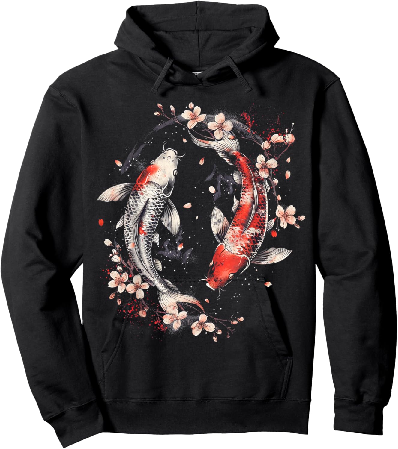 Cherry Blossom Koi Carp Fish Japanese Sakura Graphic Art Hoodie - Hoodie | Black