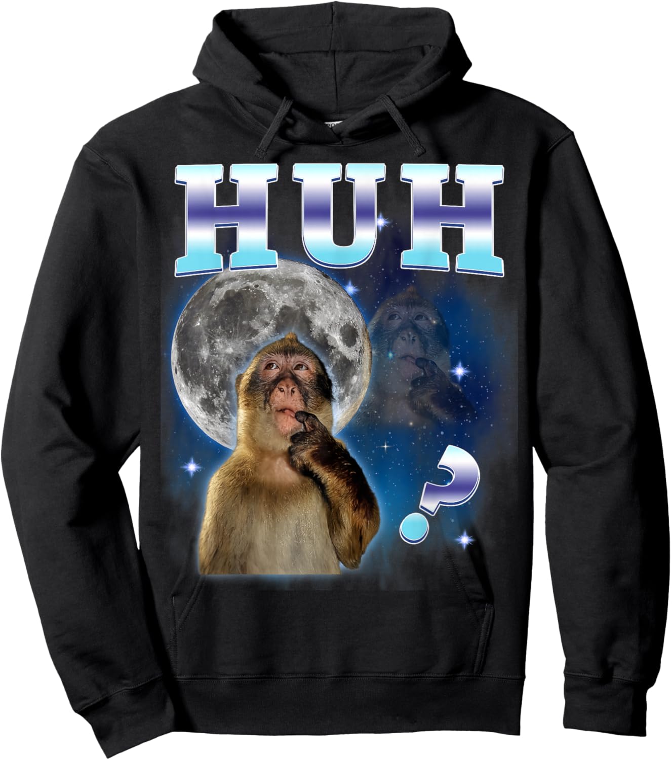 Huh? Thinking Monkey Meme in The Moonlight Hoodie - Hoodie | Black