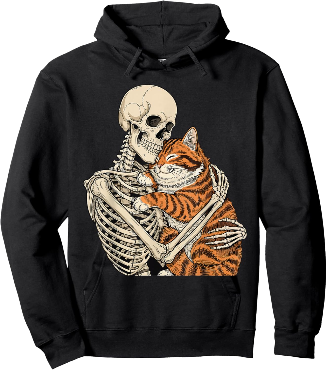 Skeleton Hugging Cat - Spooky Halloween Cat Lover Kitty Hoodie - Hoodie | Black