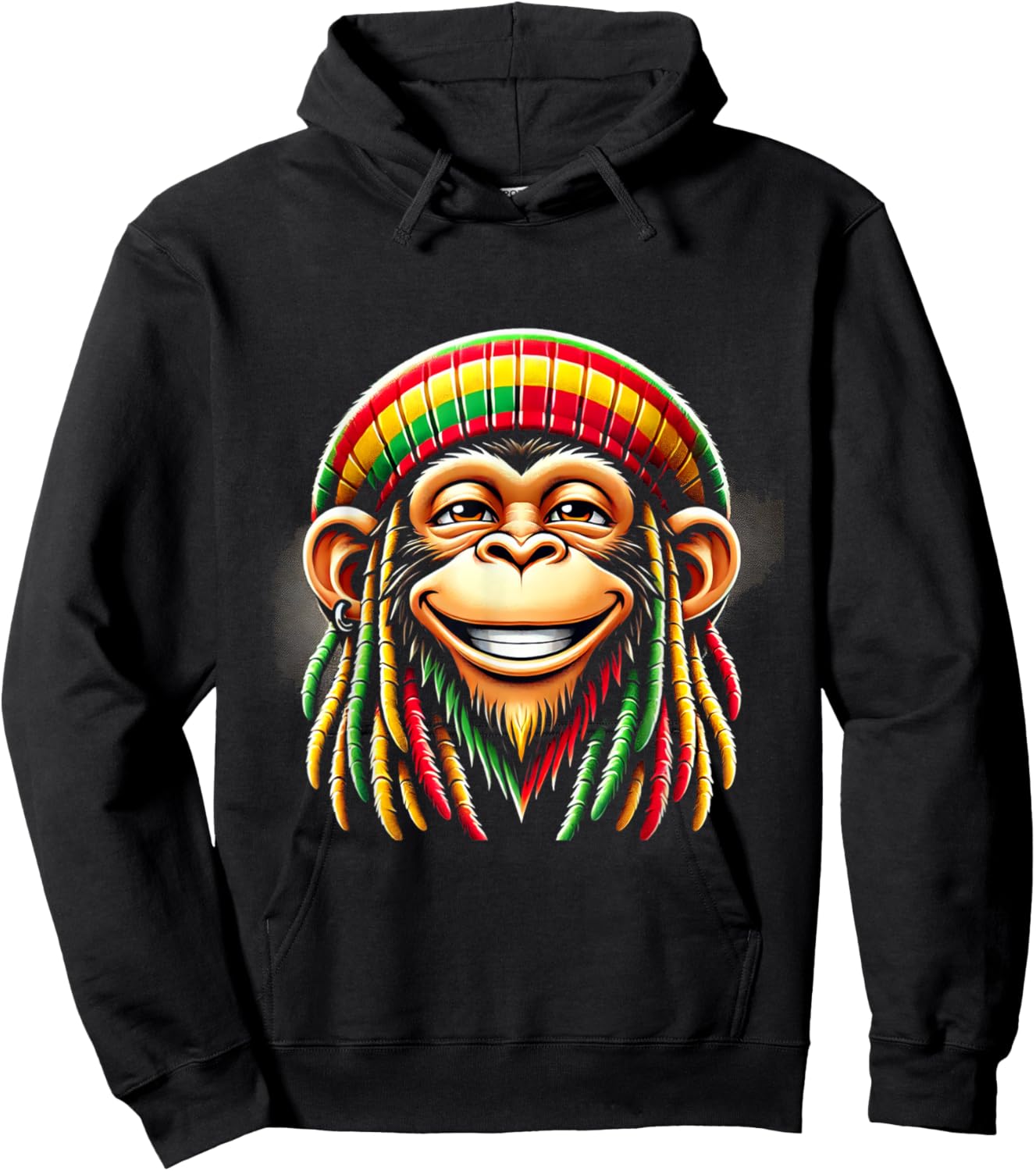 Monkey Rasta Green, Yellow, Red Animal Theme Jungle Art Monkey Hoodie - Hoodie | Black
