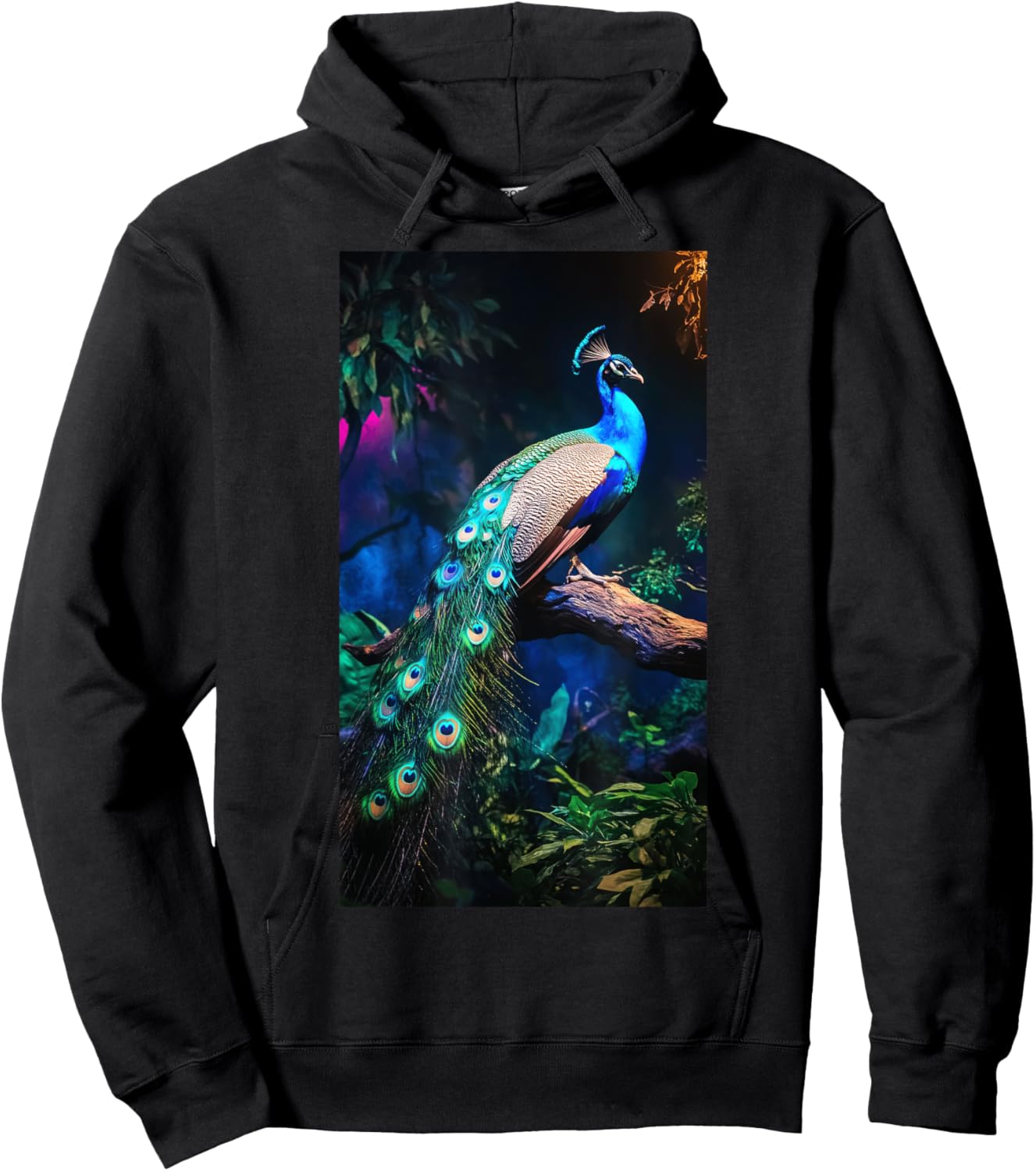 Peacock Branch Colorful Wildlife Nature lover Hoodie - Hoodie | Black