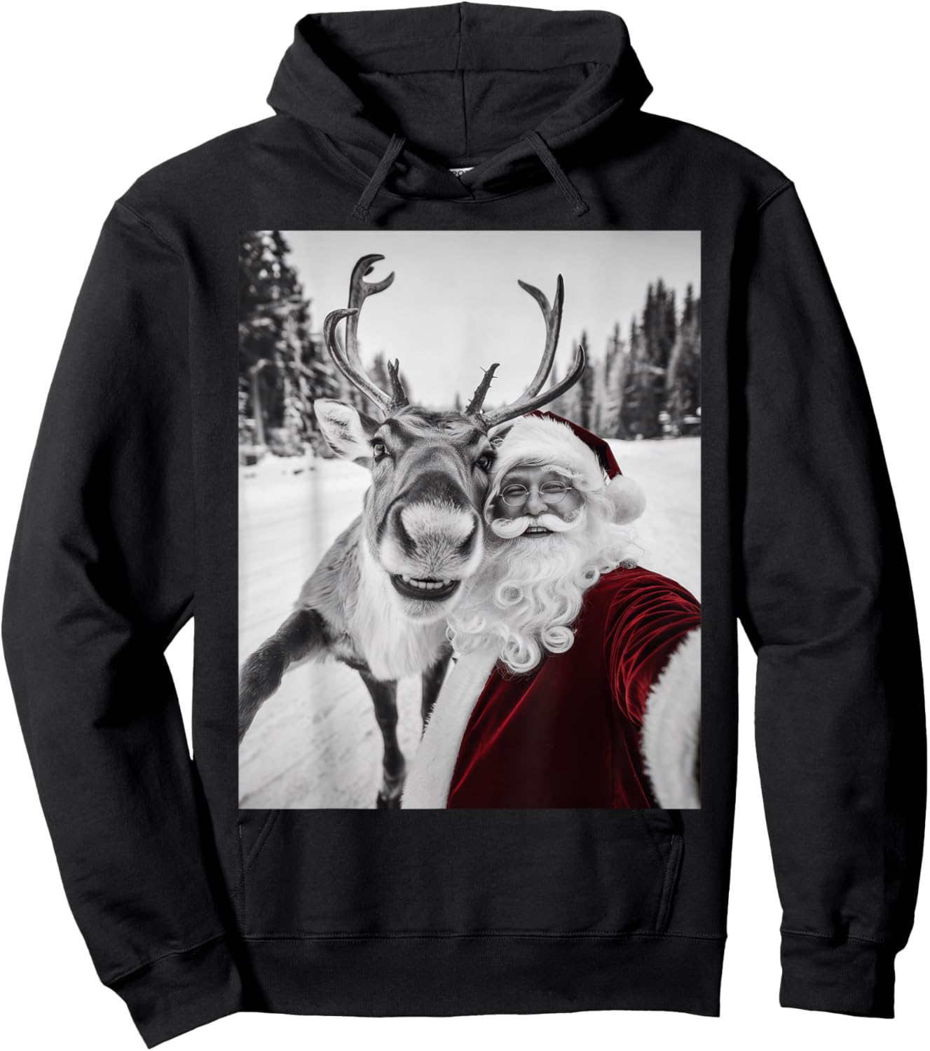 Reindeer Selfie Christmas Party Selfie Funny Reindeer Xmas Hoodie - Hoodie | Black