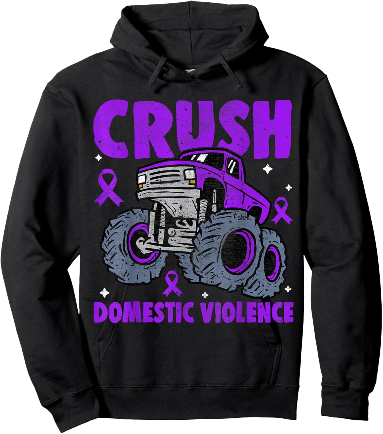 Crush Domestic Violence Awareness Monster Truck Purple Kids Hoodie - Hoodie | Black