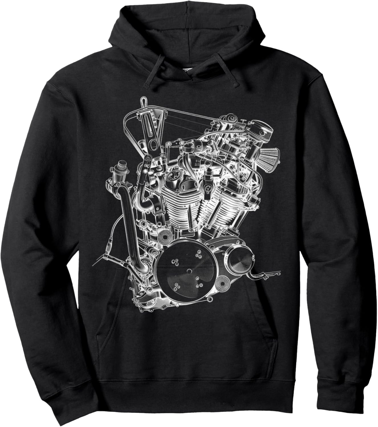 Vintage Motorcycle Engine Blueprint Diagram – Men's Graphic Hoodie - Hoodie | Black