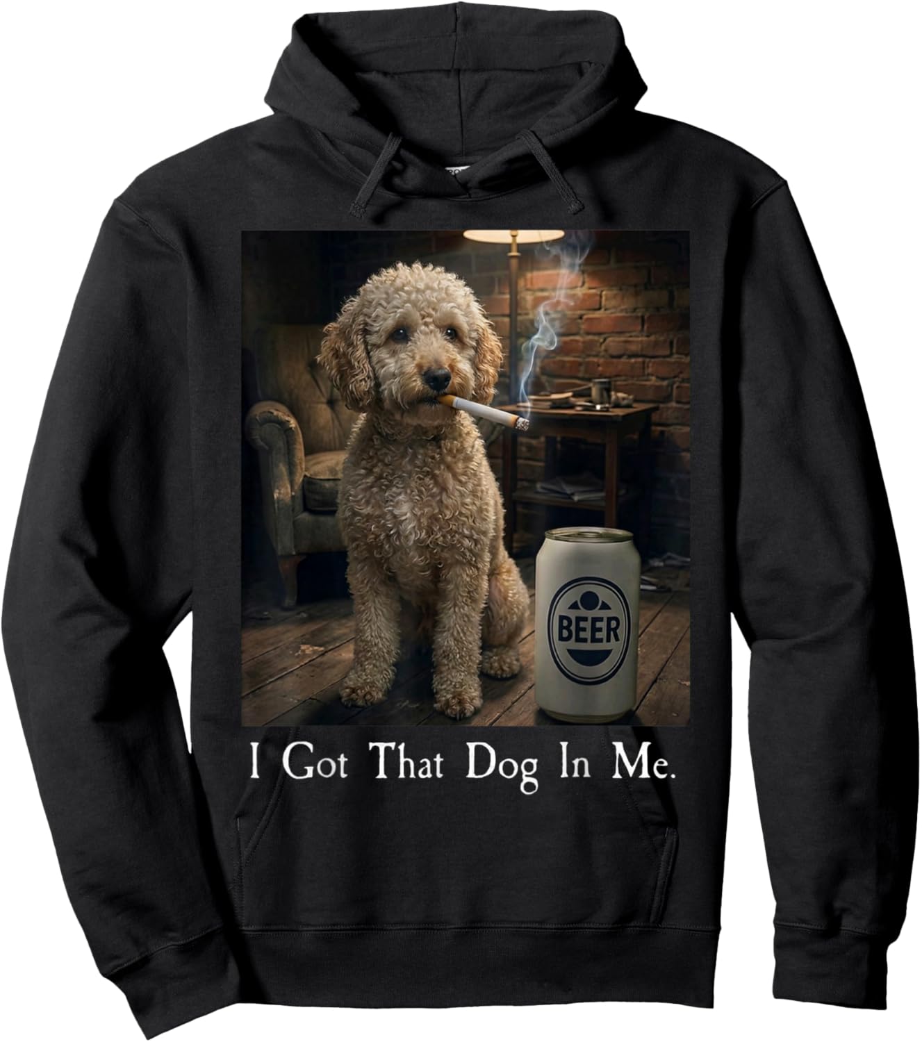 I Got that Dog in Me Funny Poodle Smoking Beer Meme Hoodie - Hoodie | Black