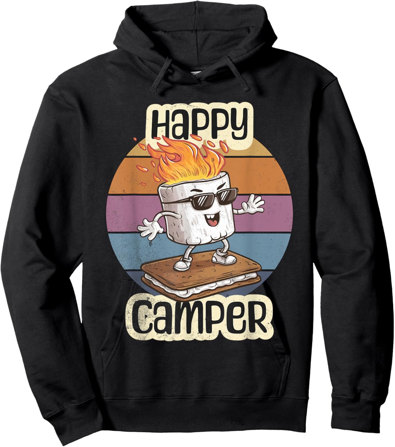 Happy Marshmallow Camper Cute Girls Kids Camp Camping Smores Hoodie - Hoodie | Black