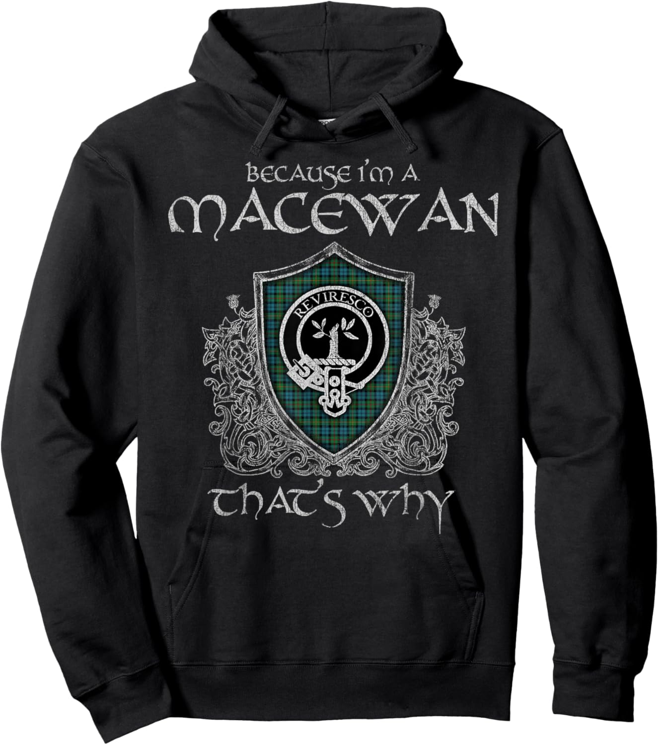Clan MacEwan Crest Tartan Celtic Last Name Vinatge Hoodie - Hoodie | Black