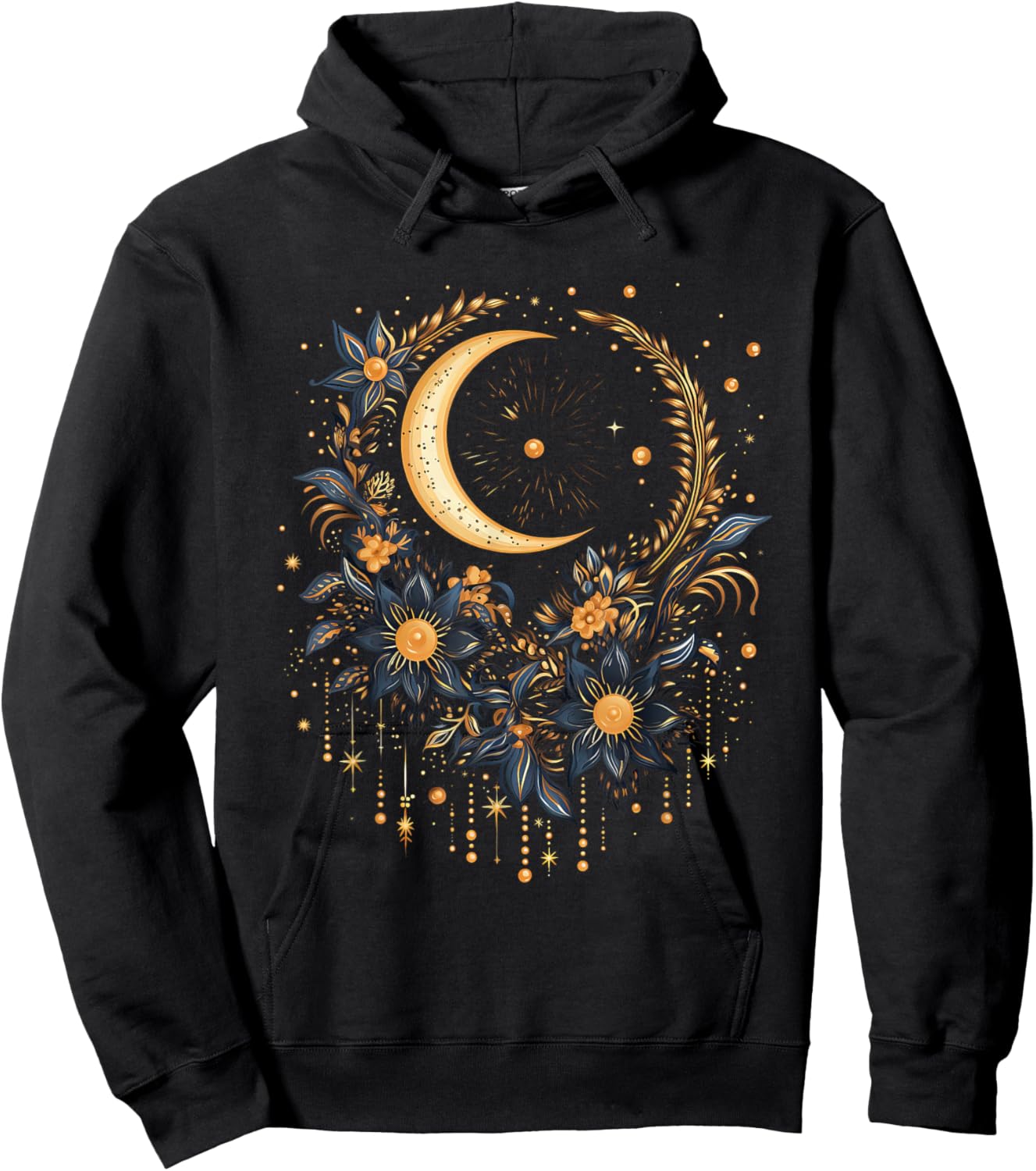 Mystical Sun and Moon with Woman Mystical Flowers Aesthetic Hoodie - Hoodie | Black