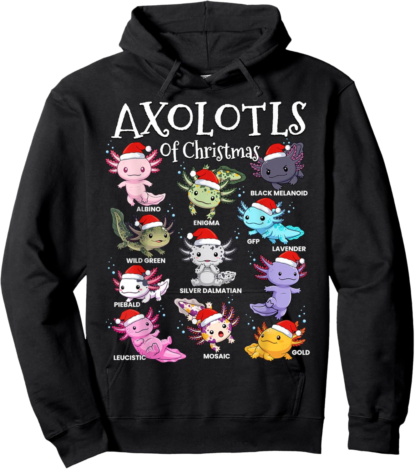Axolotls of Christmas Kawaii Cool Graphic for Boys Girls Hoodie - Hoodie | Black