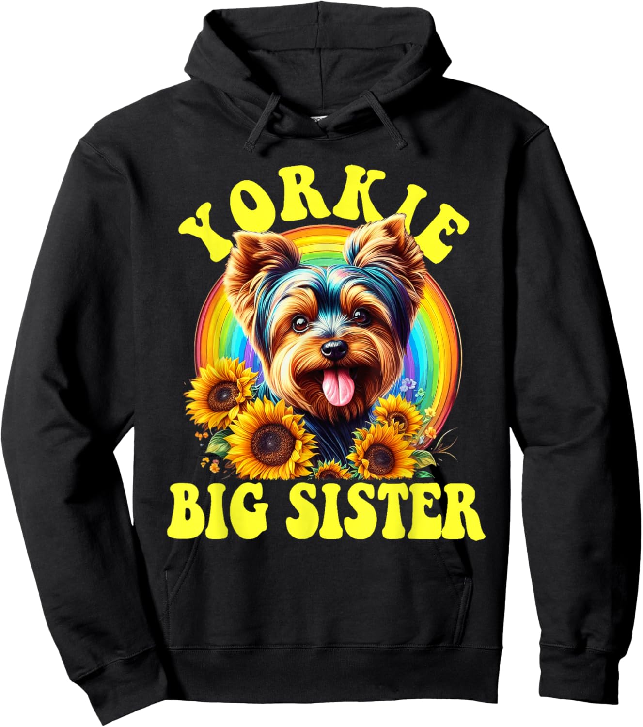 Yorkie Big Sister Yorkshire Terrier Dog Sunflower Hoodie - Hoodie | Black