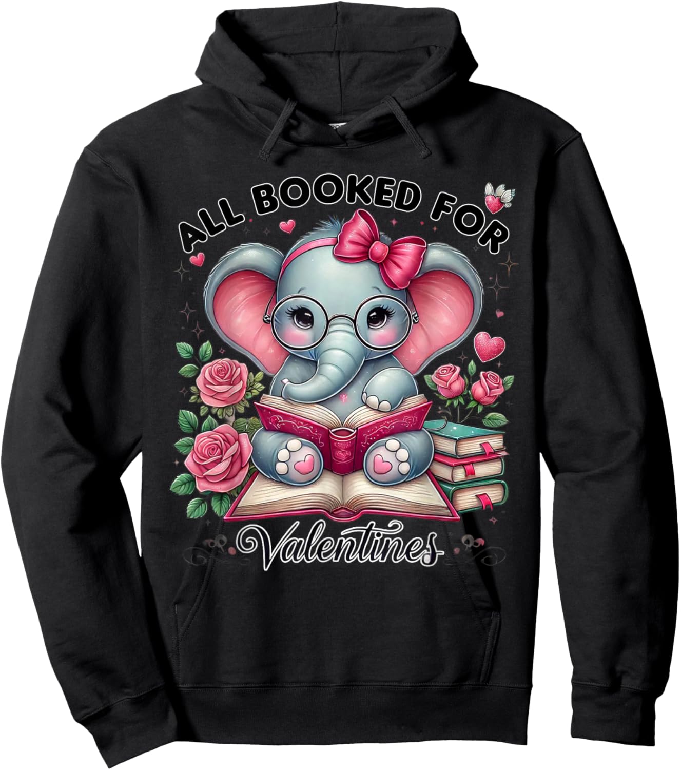 All Booked for Valentines Elephant with Glasses Hoodie - Hoodie | Black