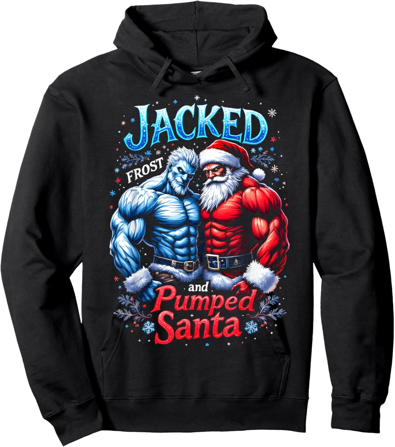 Jacked Frost and Pumped Santa Claus Christmas Gym Workout Hoodie - Hoodie | Black