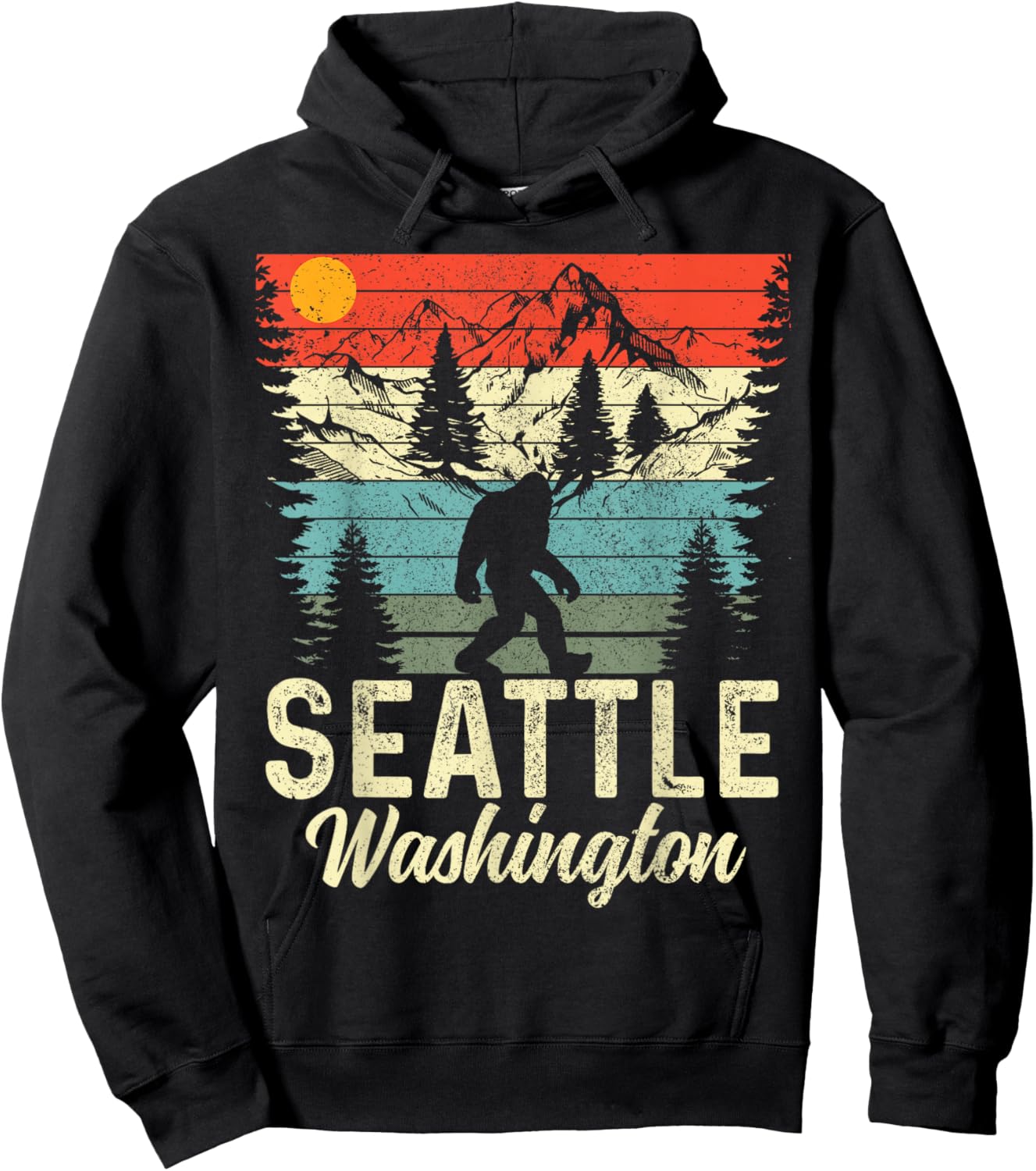Seattle Washington PNW Bigfoot Vintage Pacific Northwest Hoodie - Hoodie | Black