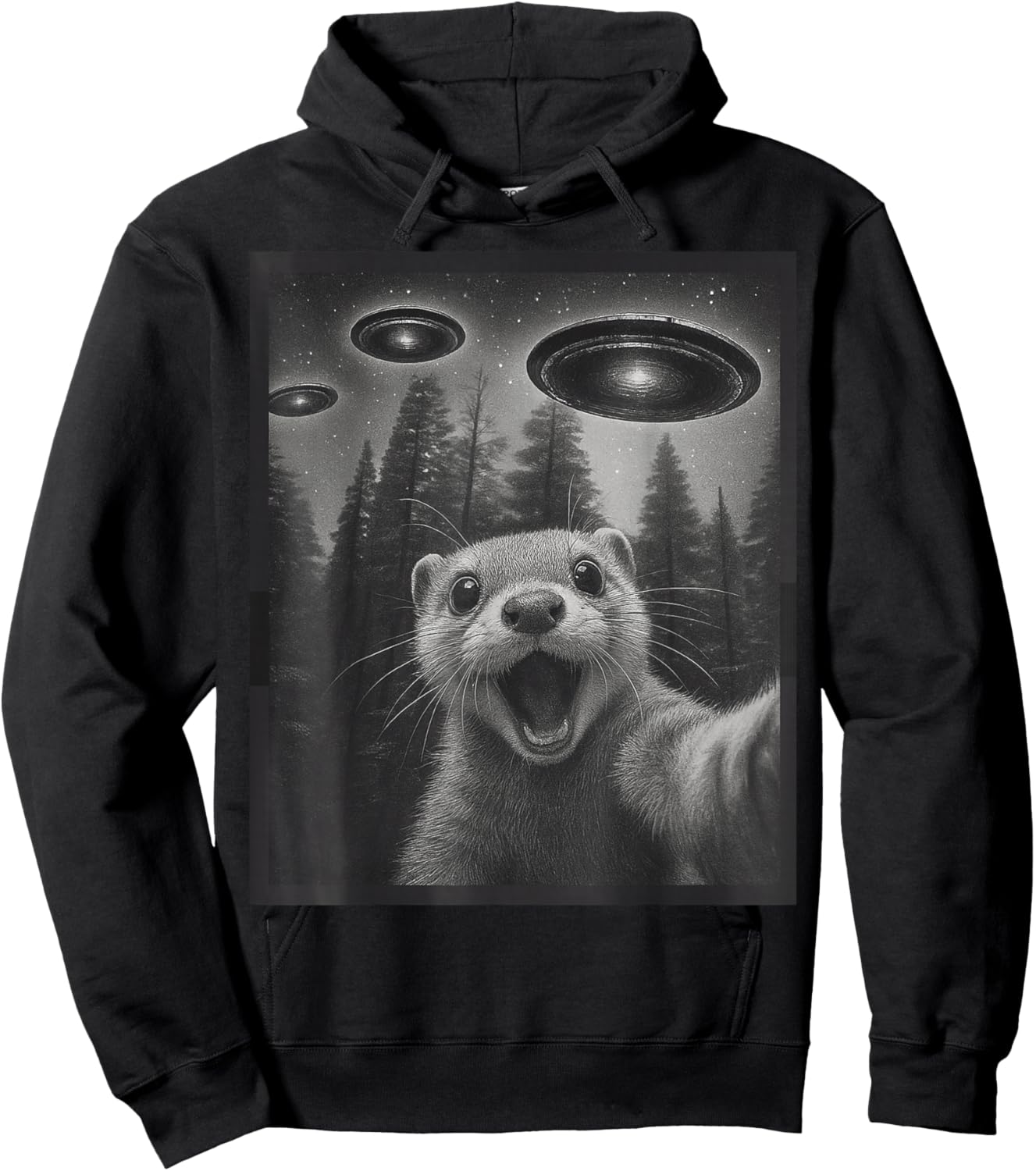 Funny Ferret Selfie Alien UFO Gifts Women Boy Kid Hoodie - Hoodie | Black