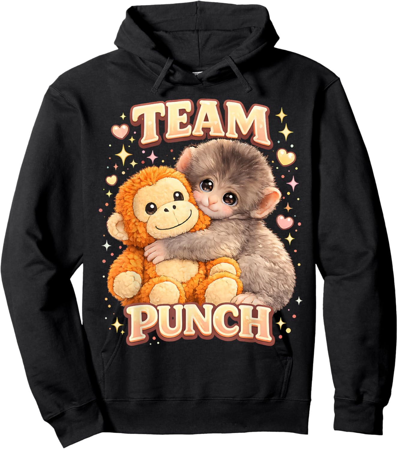Team Punch Cute Baby Monkey Punch Women Teen Girls Boys Gift Hoodie - Hoodie | Black