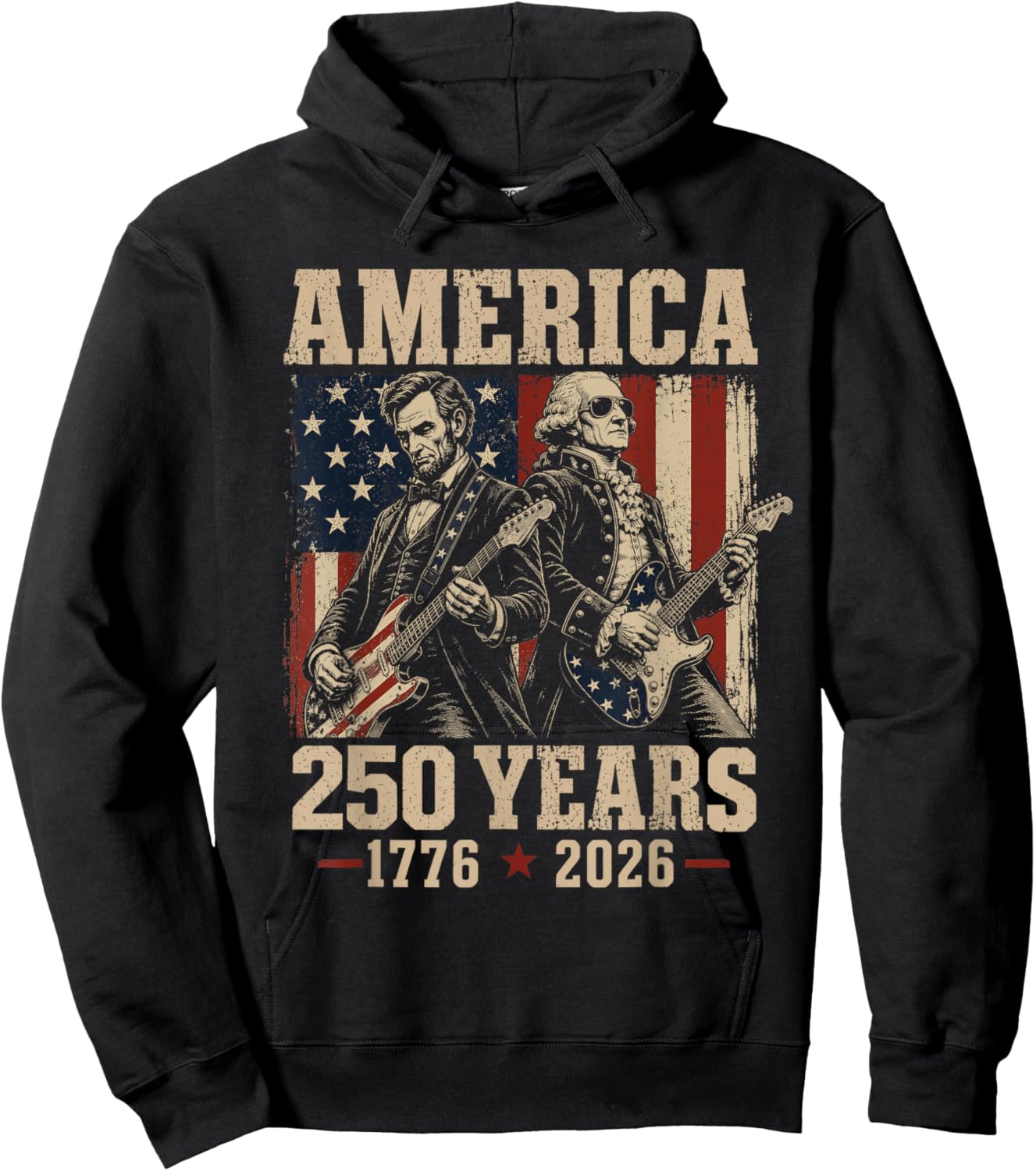 Abe Lincoln George Washington Guitar 250th Anniversary USA Hoodie - Hoodie | Black