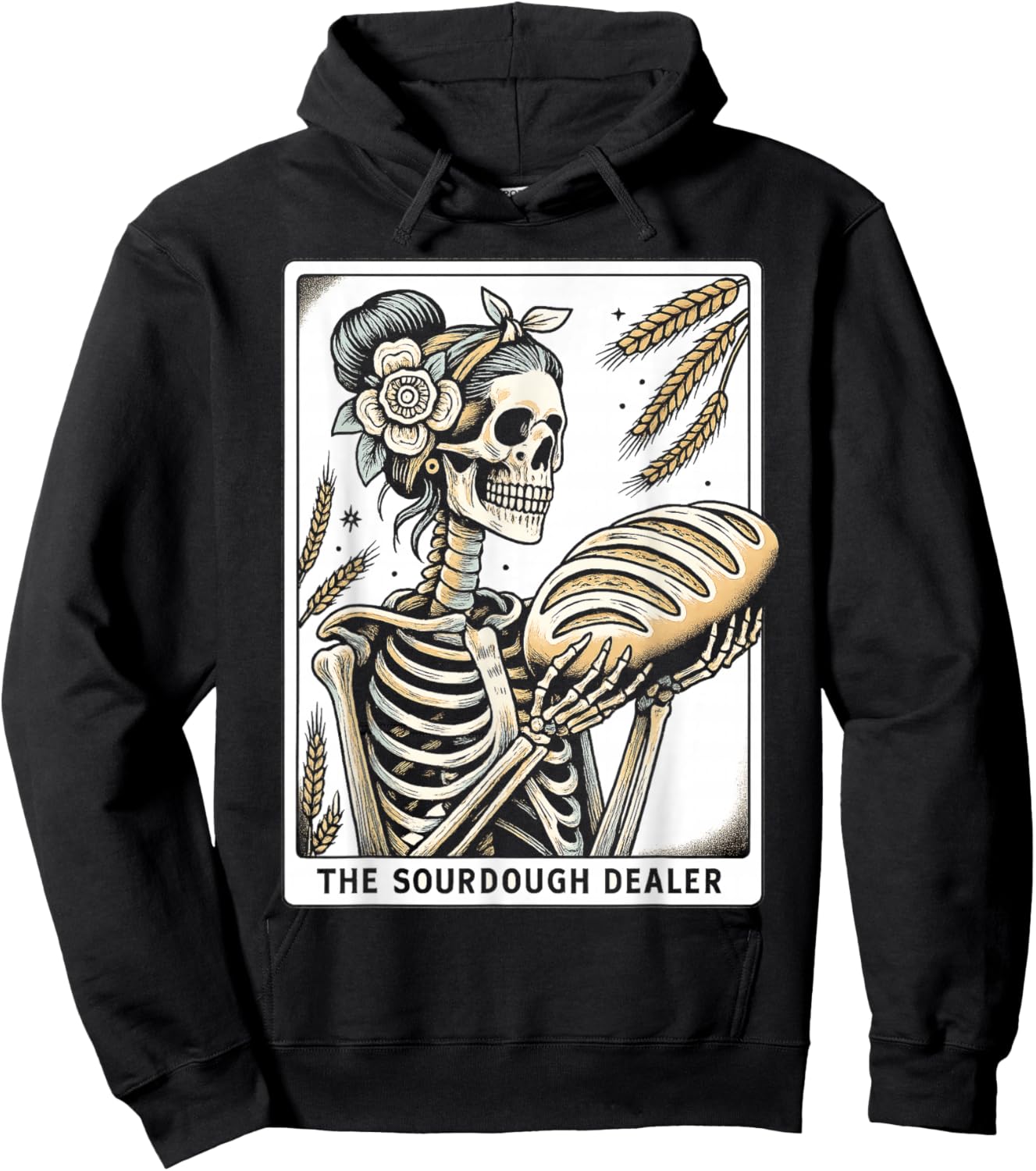 Sourdough Bread Skeleton Tarot Card Homemaker Baking Art Hoodie - Hoodie | Black