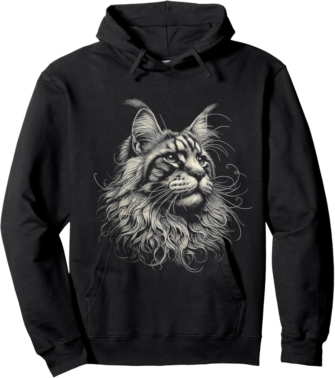 Vintage Maine Coon Cat Face Graphic Art Design Hoodie - Hoodie | Black
