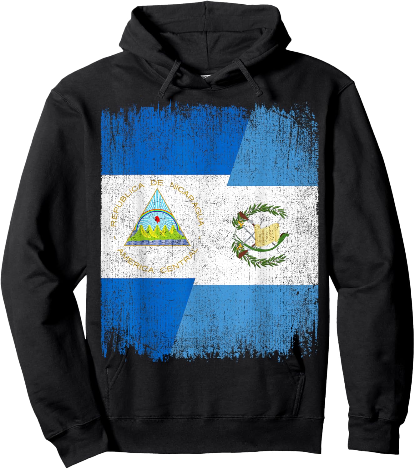 Half Nicaragua Guatemala Split Flag Nicaraguan Pride Roots Hoodie - Hoodie | Black