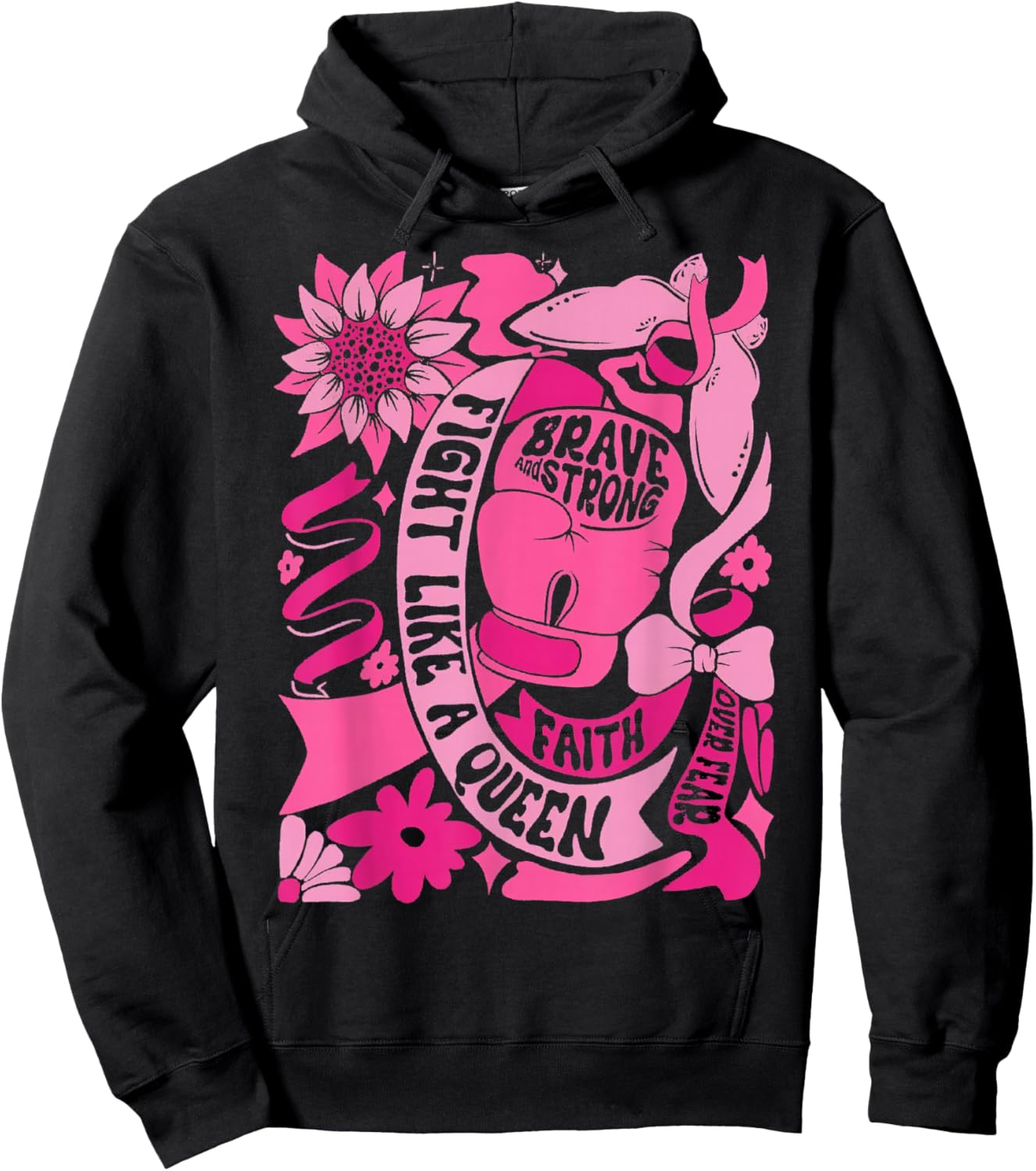 Fight Like A Queen Women Girl Breast Cancer Warrior Hoodie - Hoodie | Black
