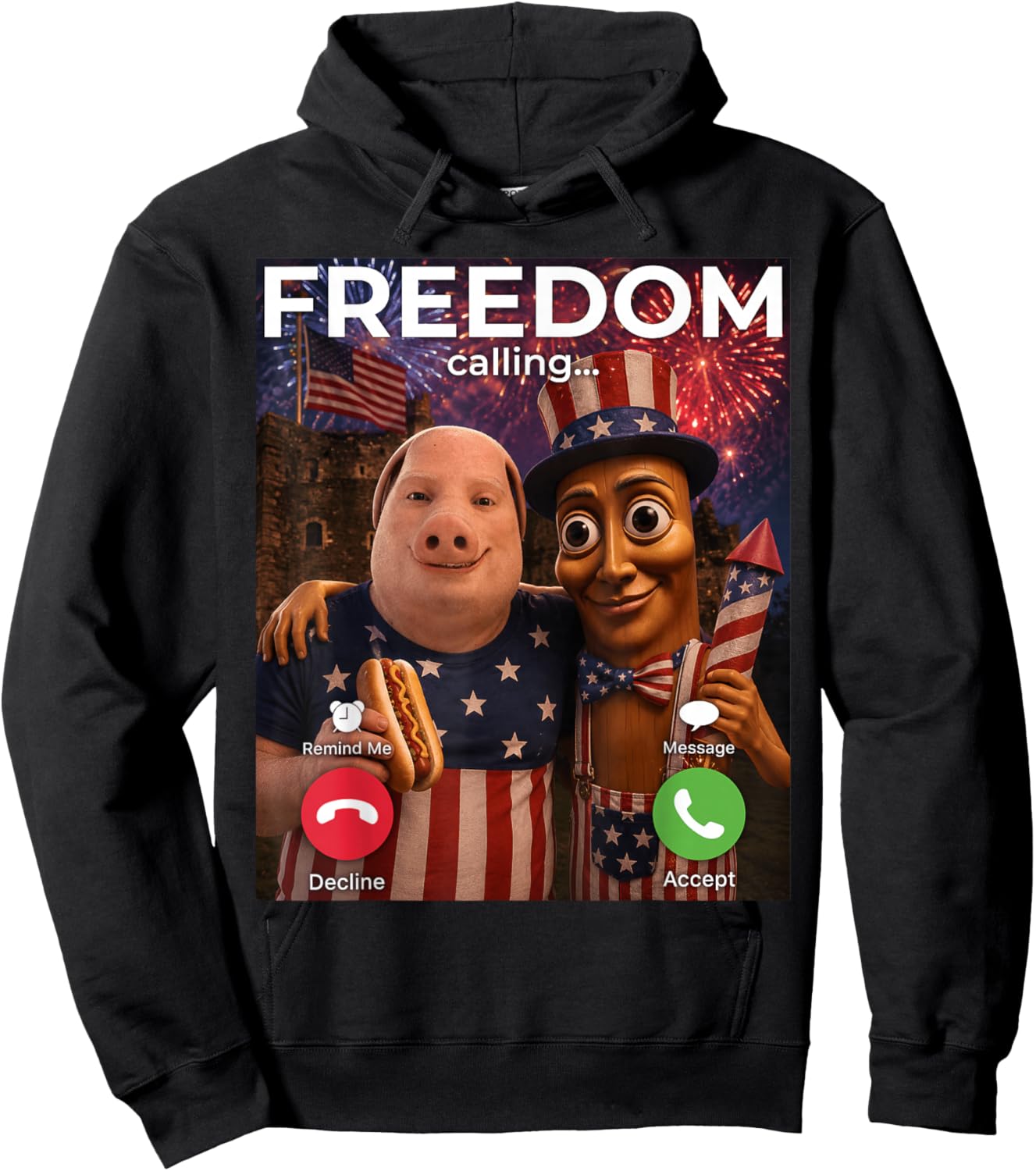 Independence Day Internet Meme Tung Sahur John Pork US Joke Hoodie - Hoodie | Black