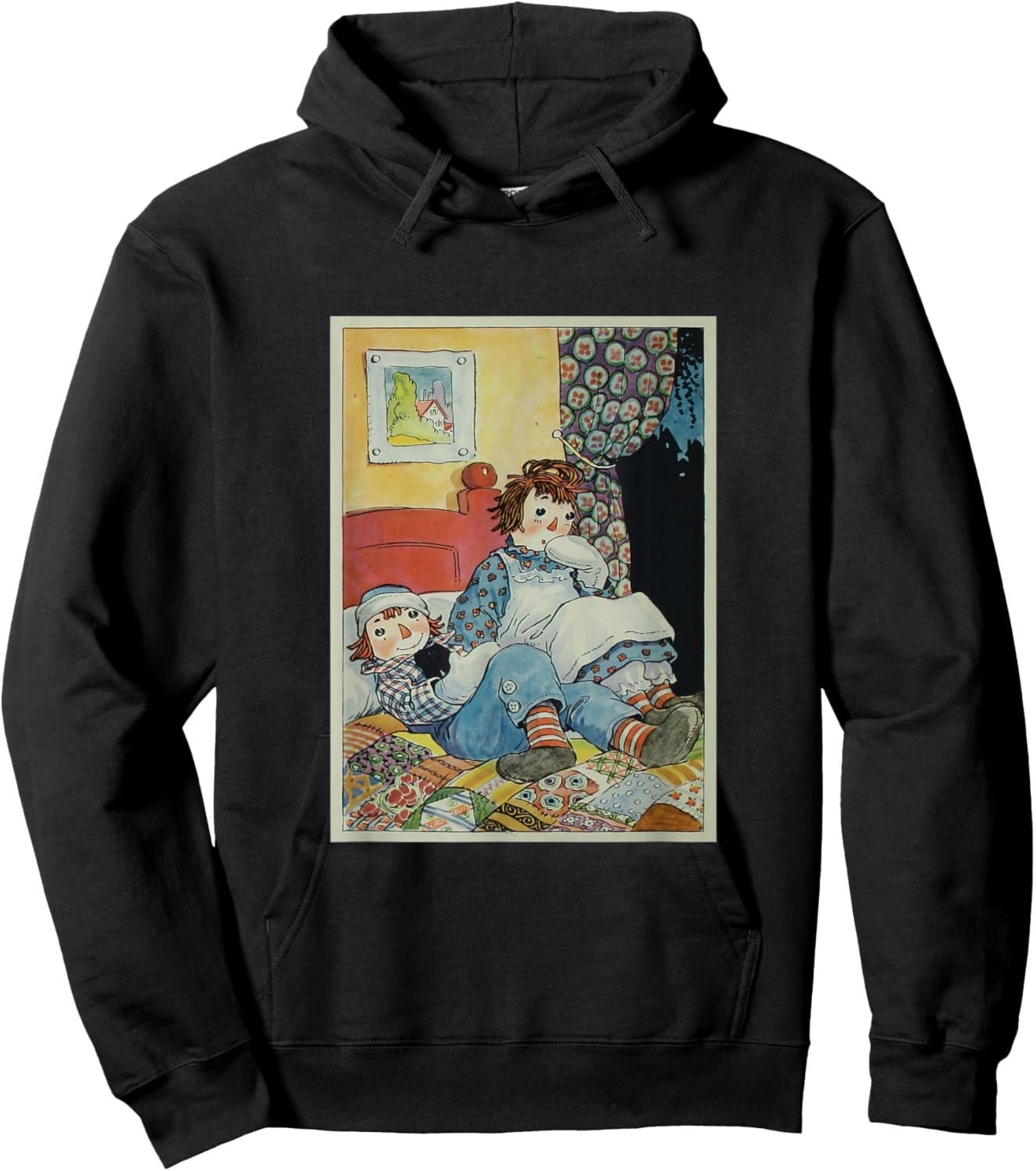 Children's Rag Doll Story Raggedy Ann & Andy on a Bed (1924) , Small, Black Hoodie - Hoodie | Black
