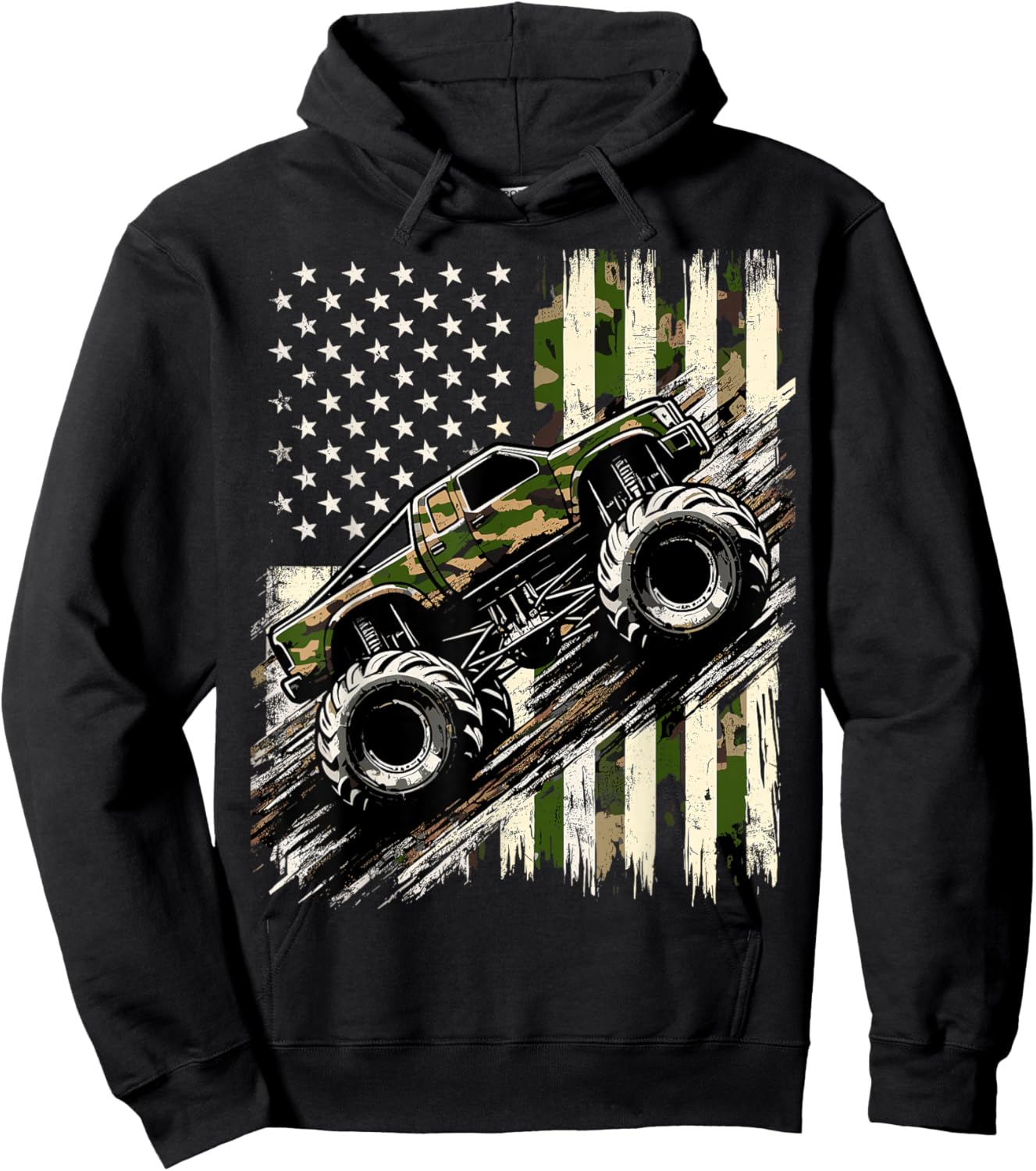 Monster Trucker Camo USA Flag American Hoodie - Hoodie | Black