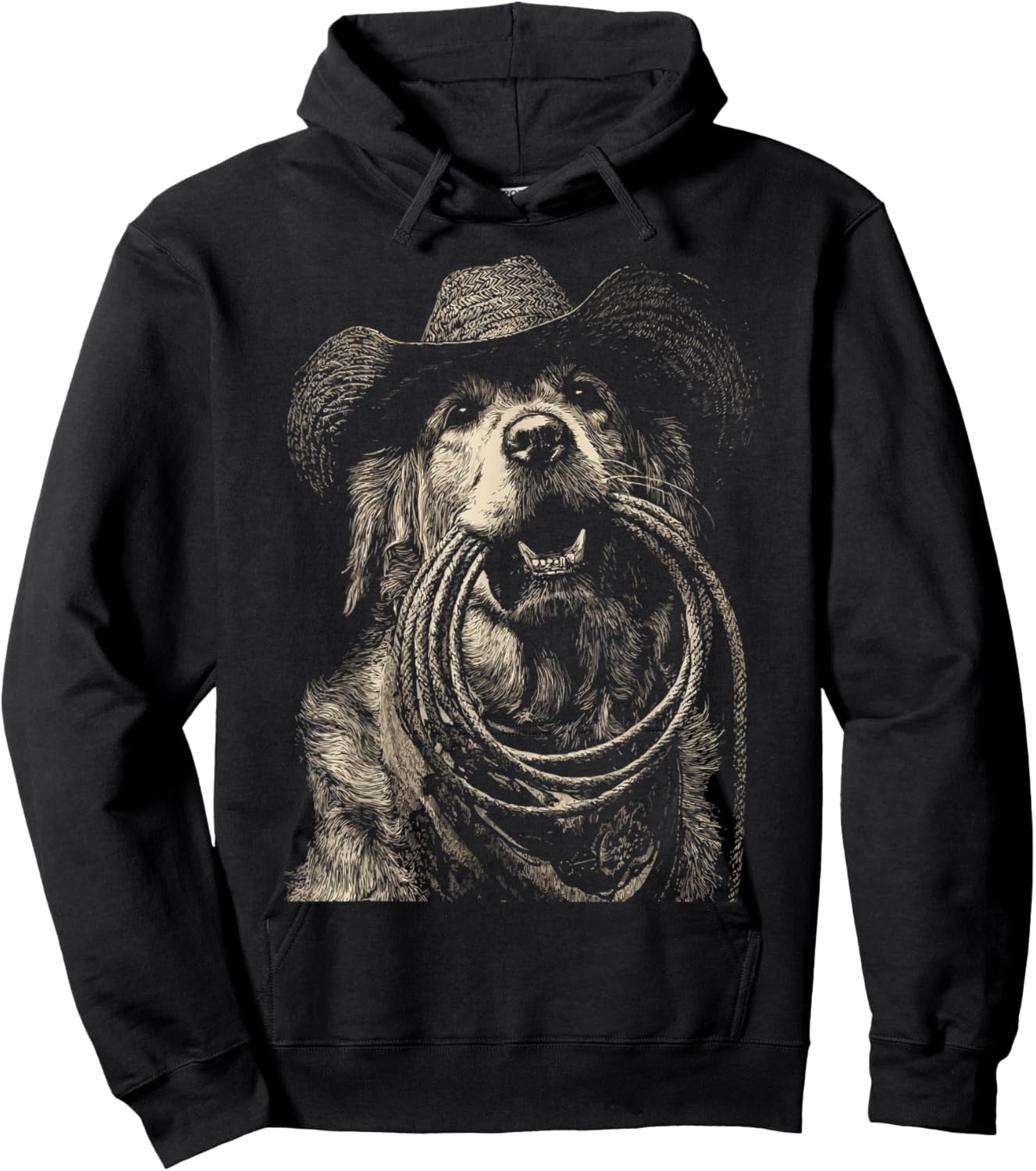 Rustic Golden Retriever with Cowboy Hat Lasso Western Dog Hoodie - Hoodie | Black