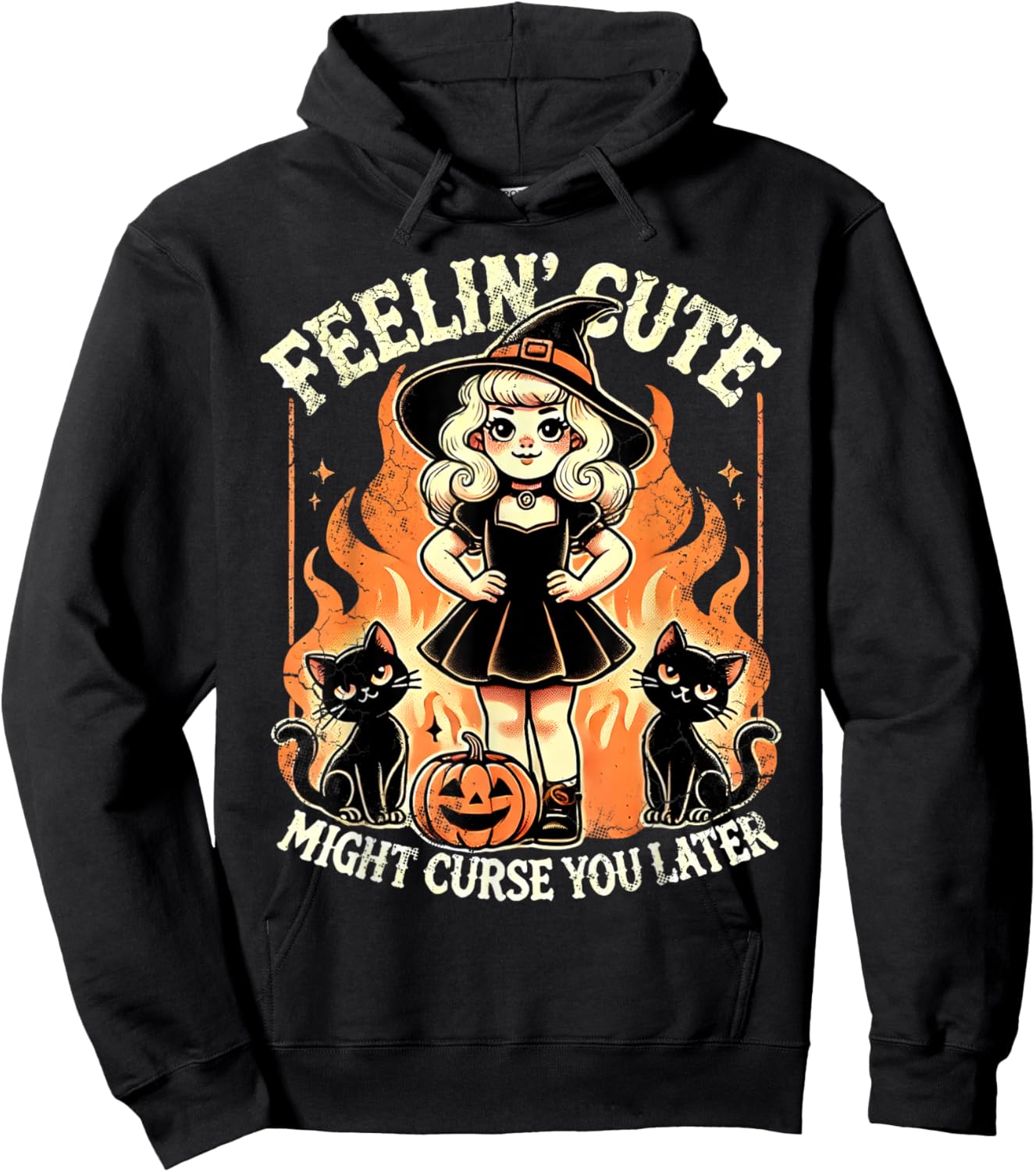 Halloween Feelin' Cute Might Curse You Later Hoodie - Hoodie | Black
