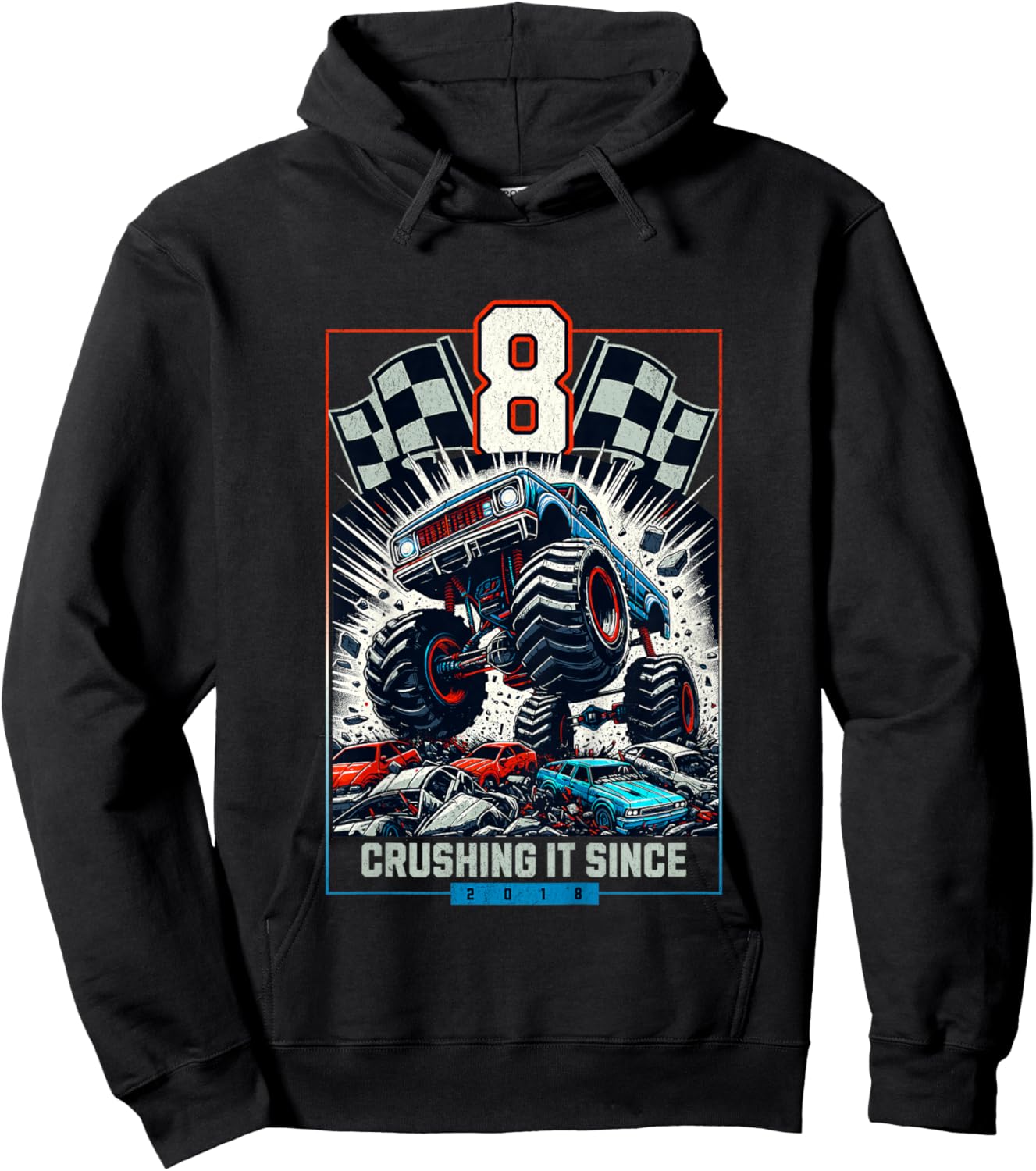 Kids 8th Birthday Truck Turning 8 Years Old Boy Born in 2018 Hoodie - Hoodie | Black