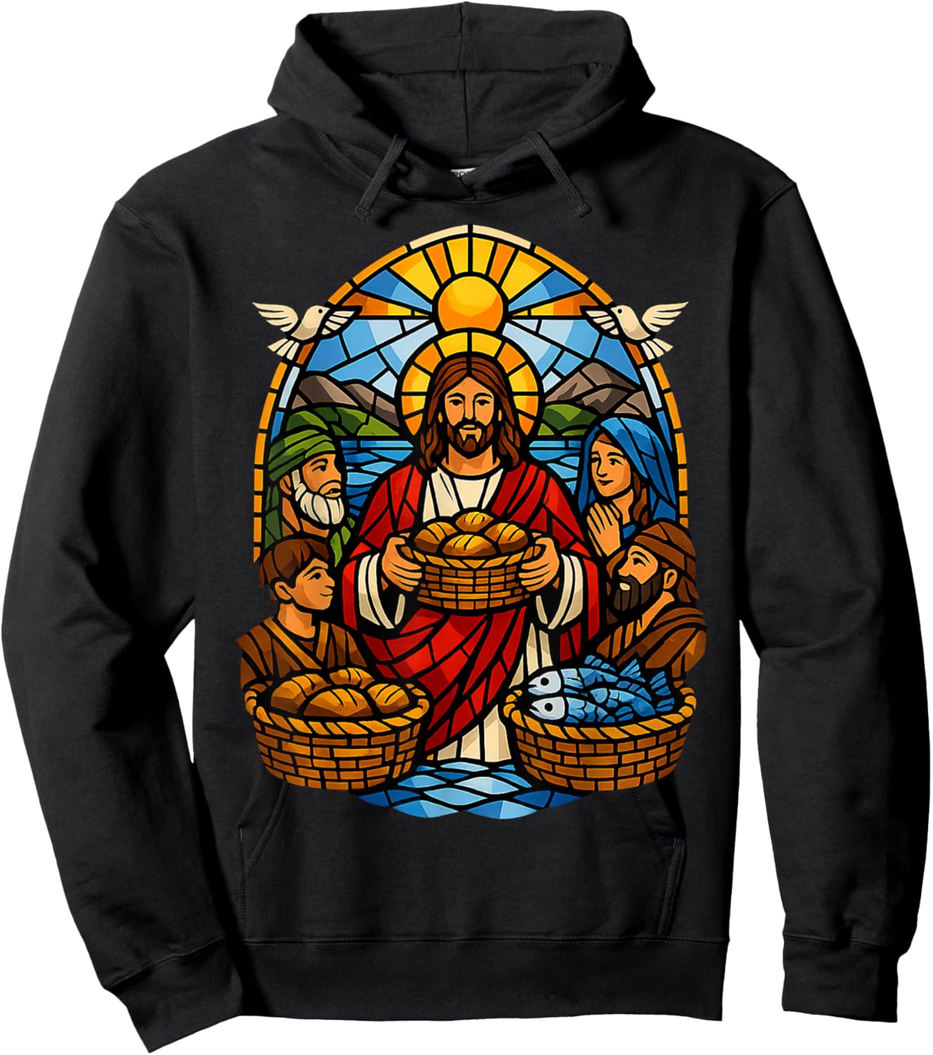 Loaves and Fishes Miracle Vitrail Scène communautaire Hoodie - Hoodie | Black