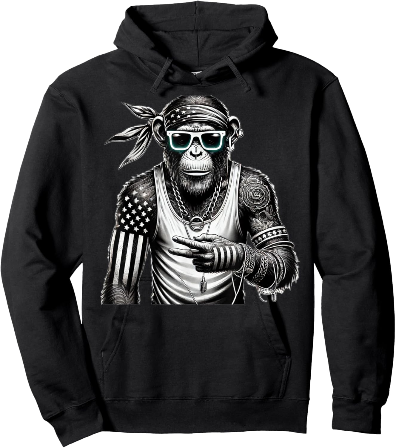 Funny Monkey with sunglasses cool street skateboard Hoodie - Hoodie | Black