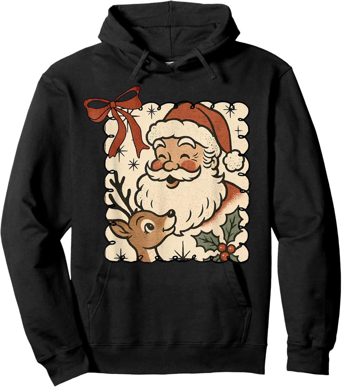 Santa Reindeer Rudolph Xmas Holiday Merry Christmas Vintage Hoodie - Hoodie | Black
