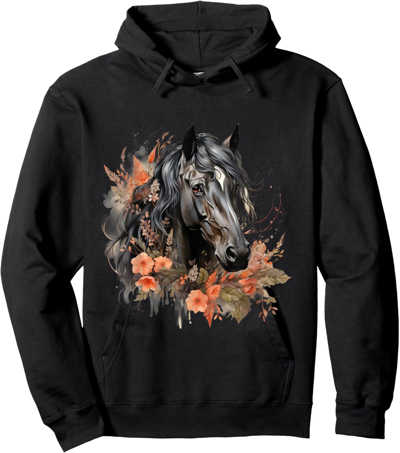 Floral Wild Horse Country Horse Riding , Small, Black Hoodie - Hoodie | Black