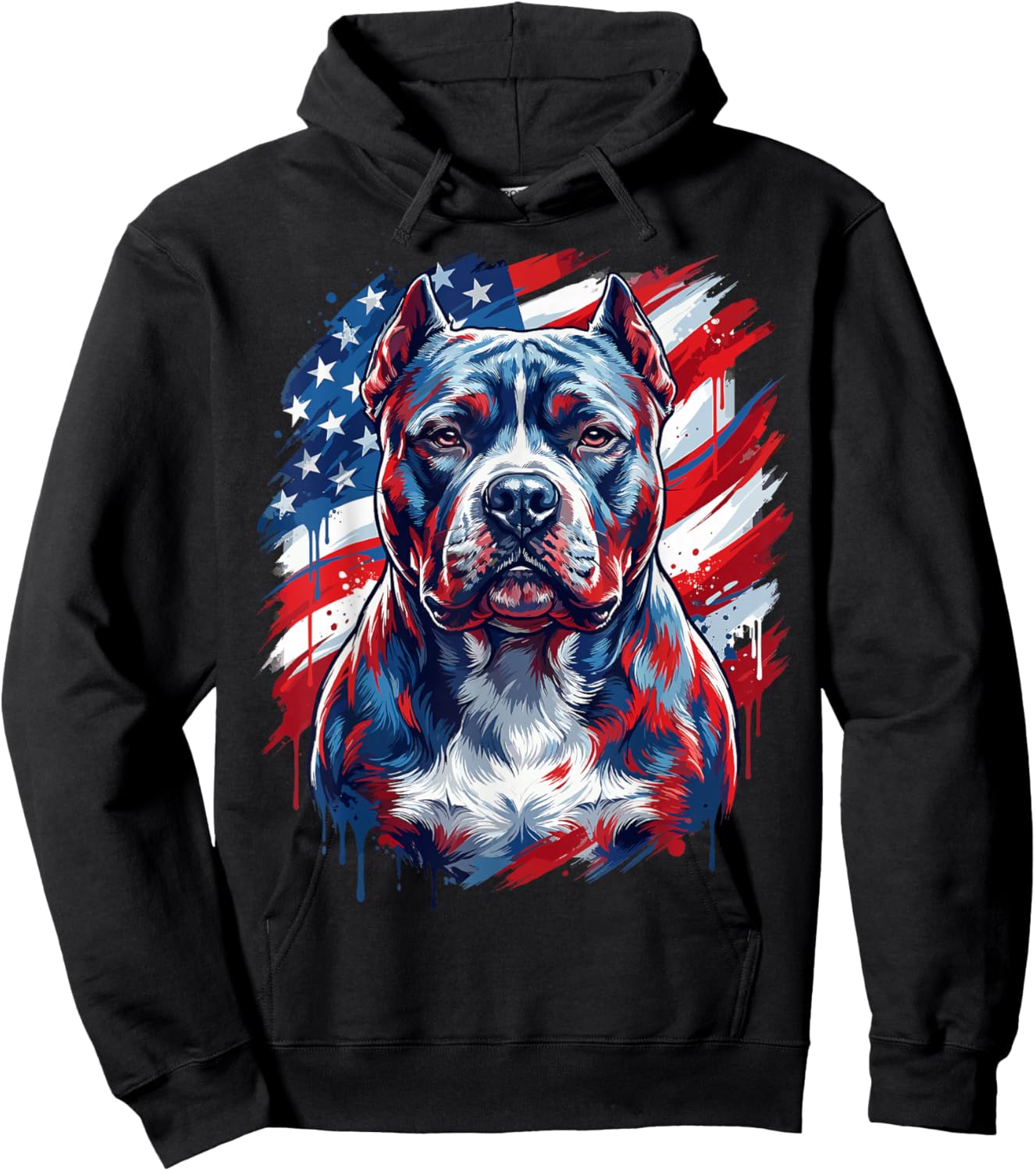 American Bully USA Flag Patriotic Dog Men Hoodie - Hoodie | Black