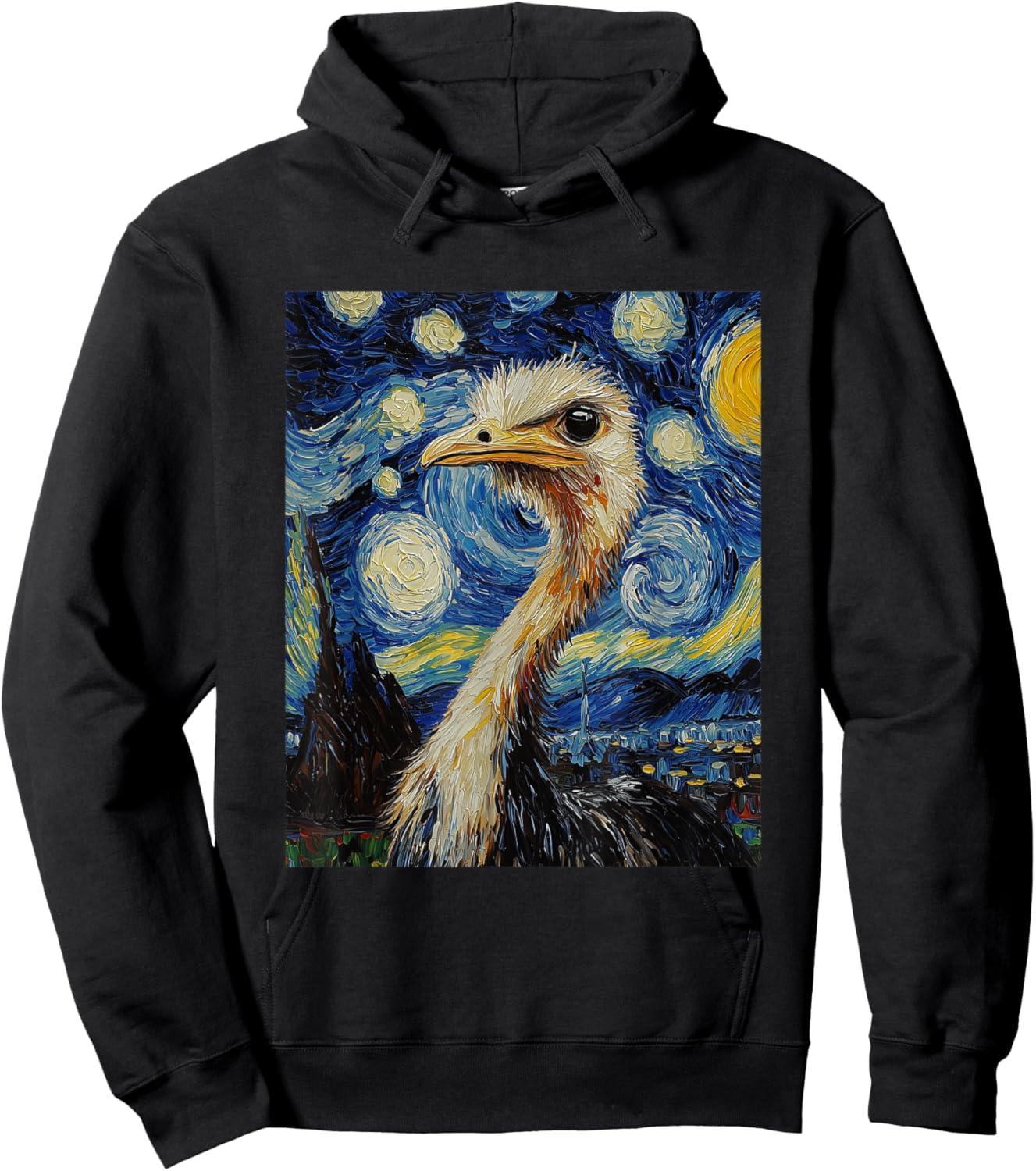 Funny Ostrich - Van Gogh Style - Starry Night Graphic Hoodie - Hoodie | Black