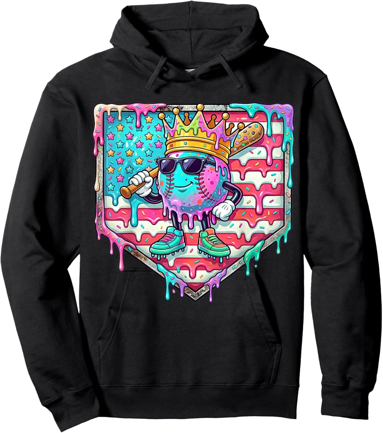 Funny King Baseball Drip Stuff for Boys Kids 4th of July Hoodie - Hoodie | Black