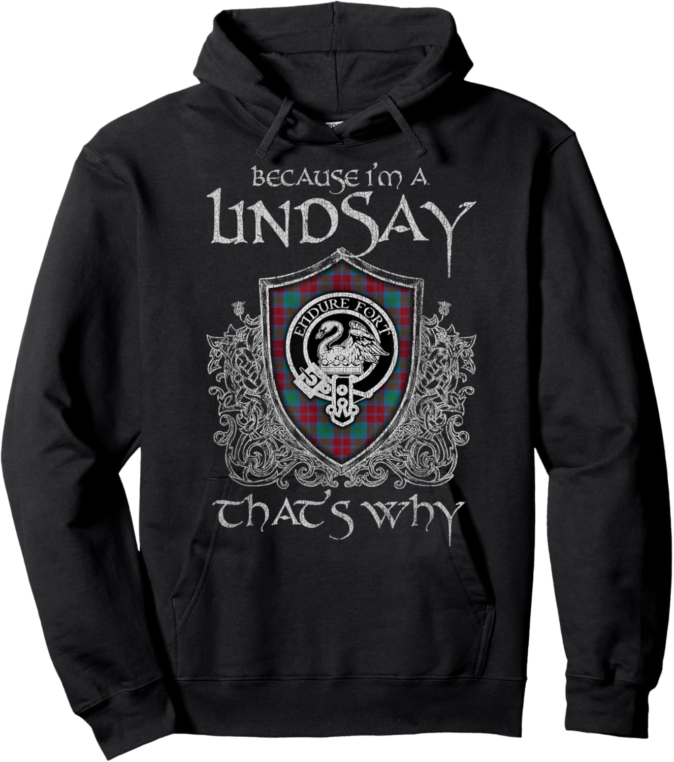Clan Lindsay Crest Tartan Celtic Last Name Vinatge Hoodie - Hoodie | Black