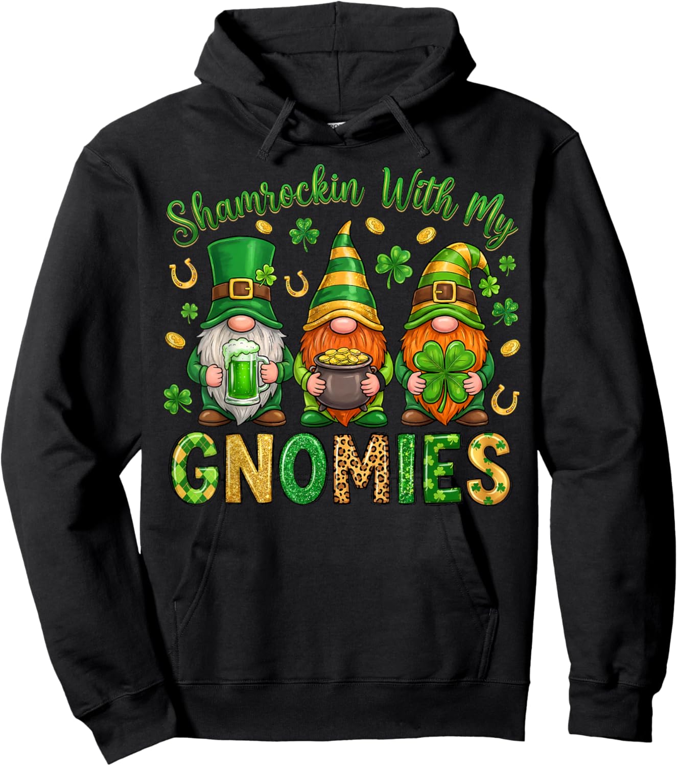 Shamrockin with My Gnomies St Patricks Day Gnome Shamrock Hoodie - Hoodie | Black
