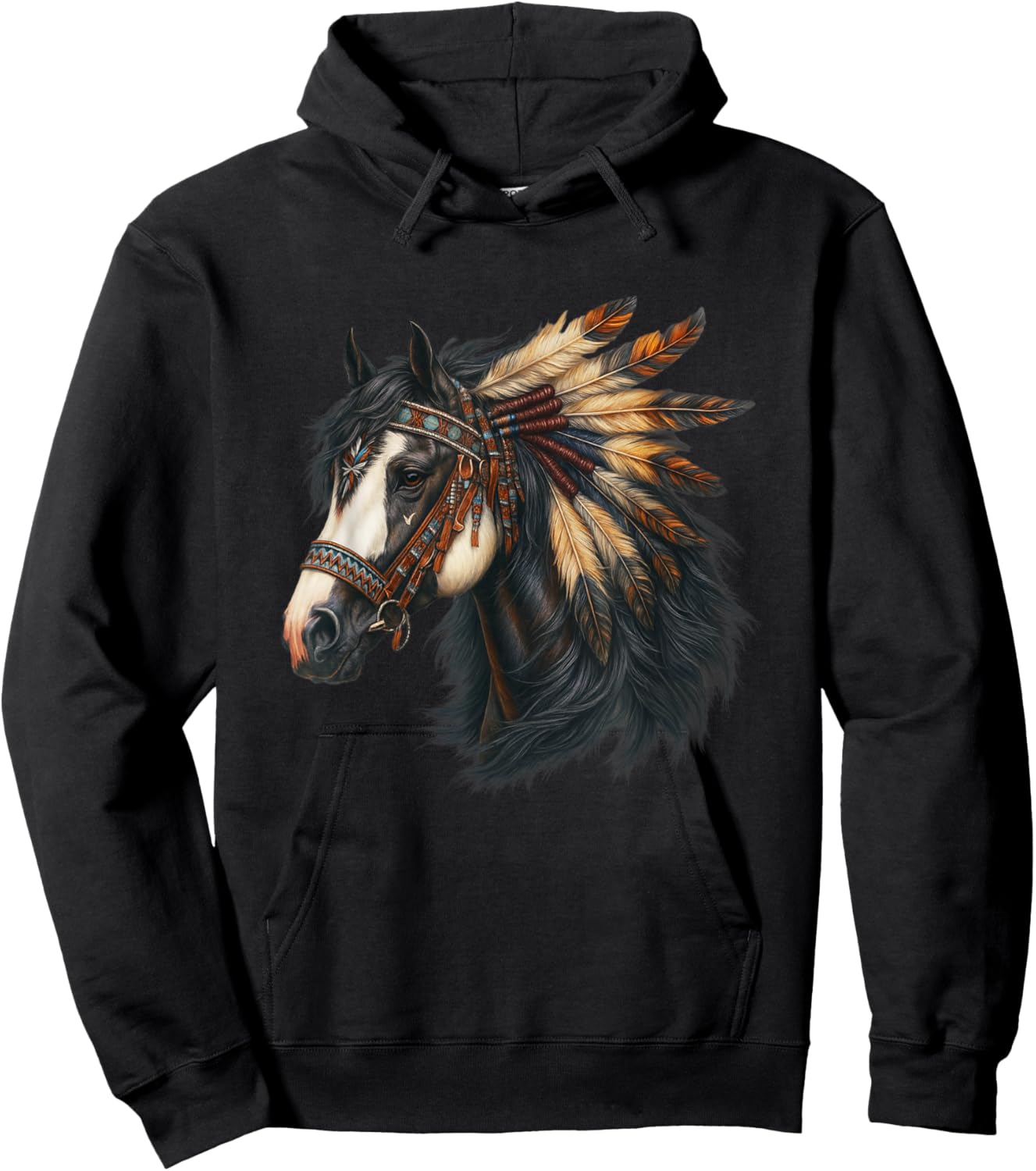 Native American - Chief Headdress Horse Colored Indian Hoodie - Hoodie | Black