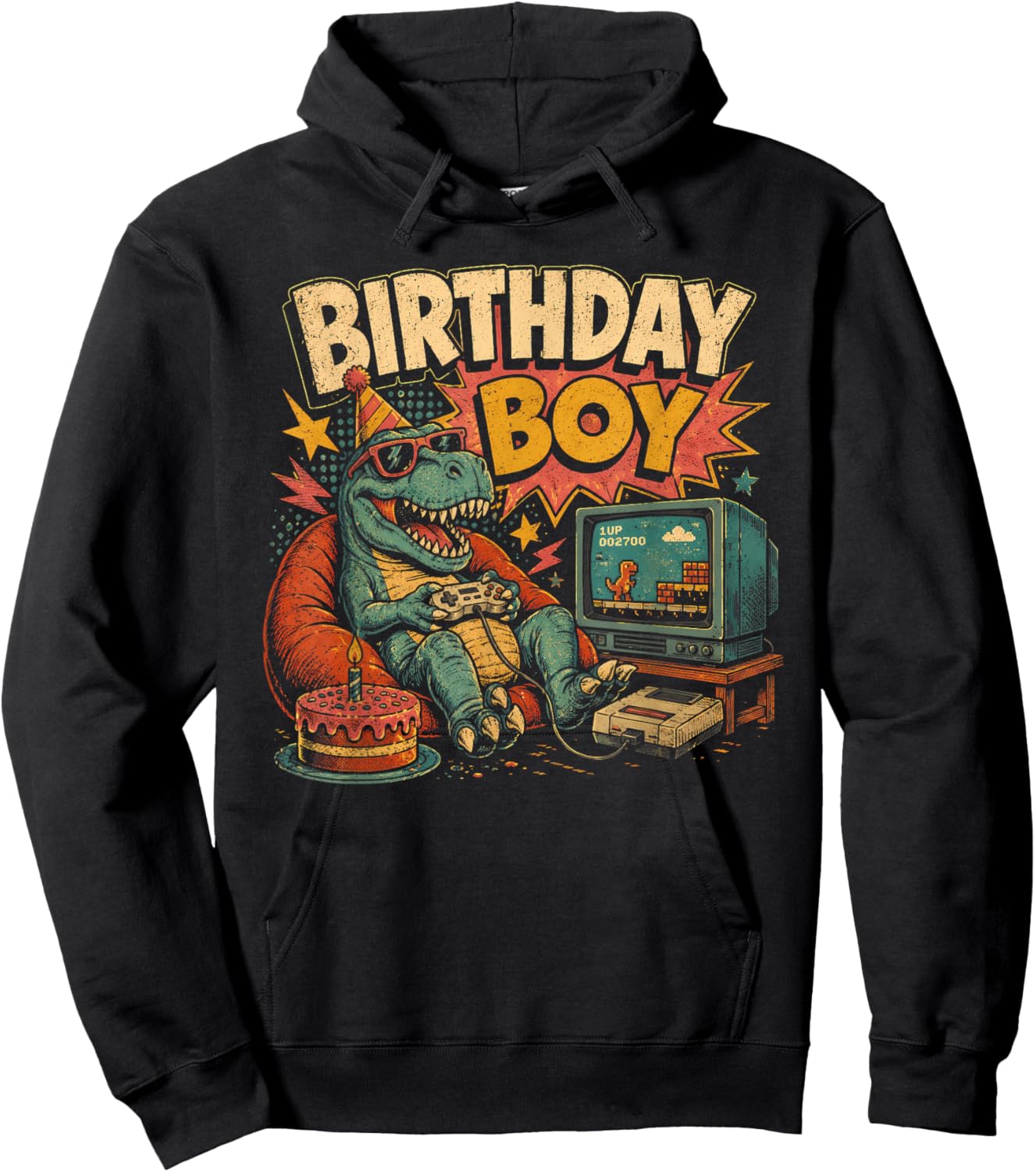 Funny T Rex Birthday Boy Gamer Men Boys Teens Gaming Gifts Hoodie - Hoodie | Black