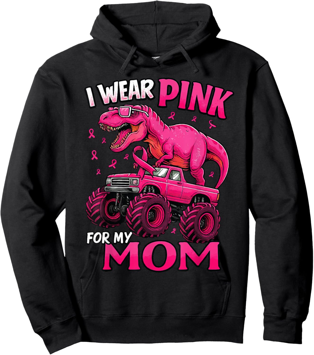 I Wear Pink for My Mom Breast Cancer Awareness Dinosaur Kids Hoodie - Hoodie | Black