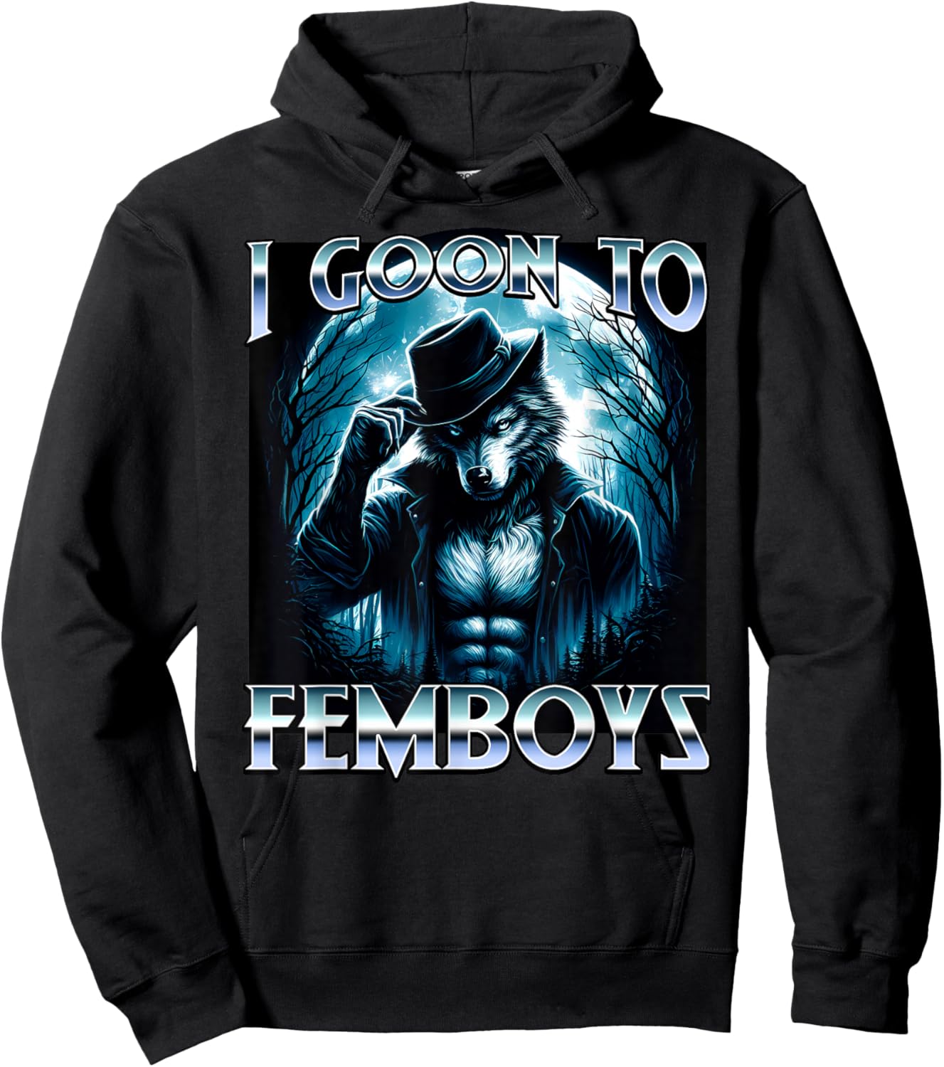 I Goon to FEMBOYS Certified Gooner Brainrot Meme Alpha Wolf Hoodie - Hoodie | Black