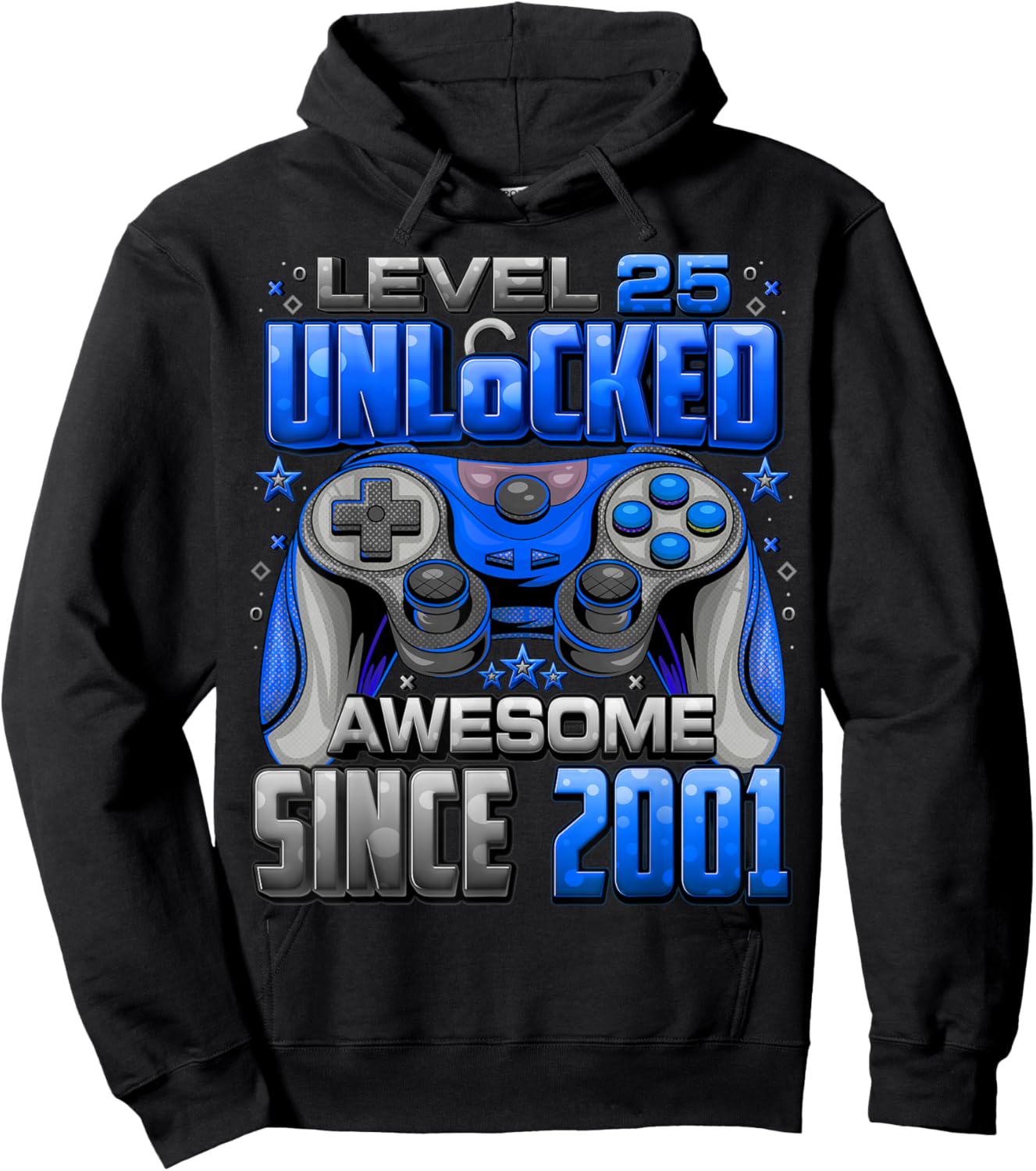 Level 25 Unlocked Awesome Since 2001 25th Birthday Gaming Hoodie - Hoodie | Black