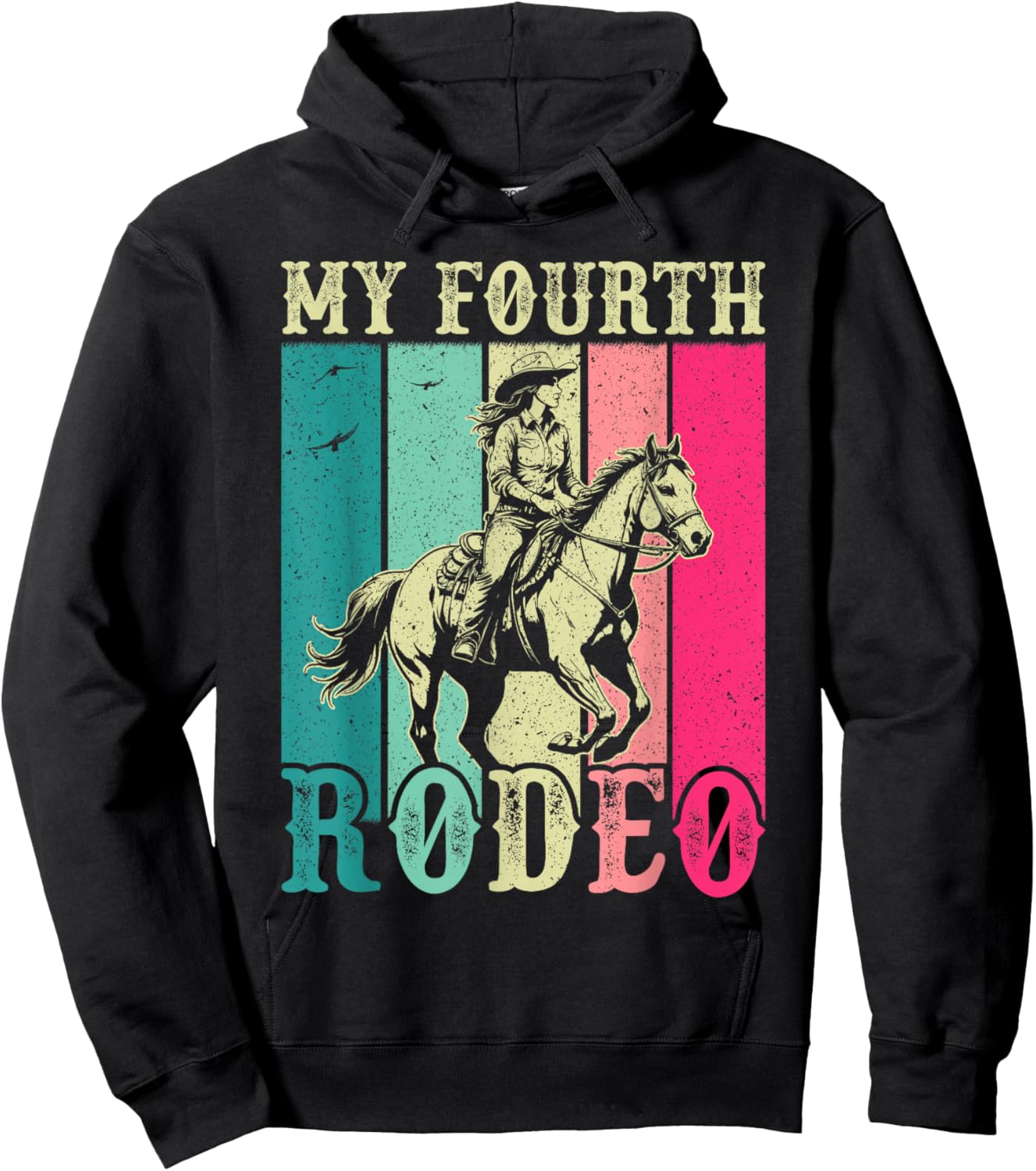 My Fourth Rodeo 4 Year Old Girl Cowgirl 4th Birthday Horse Hoodie - Hoodie | Black