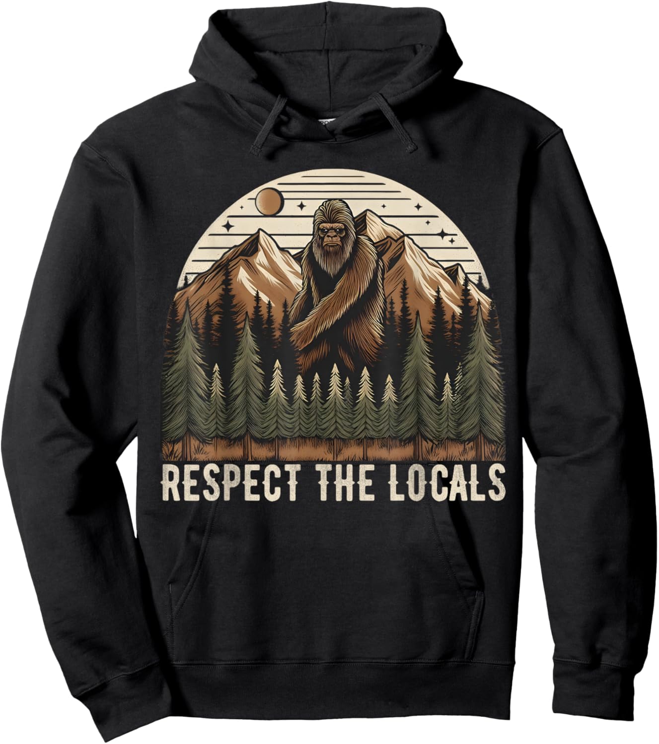 Vintage Respect the Locals Hiking Camping Climbing Bigfoot Hoodie - Hoodie | Black